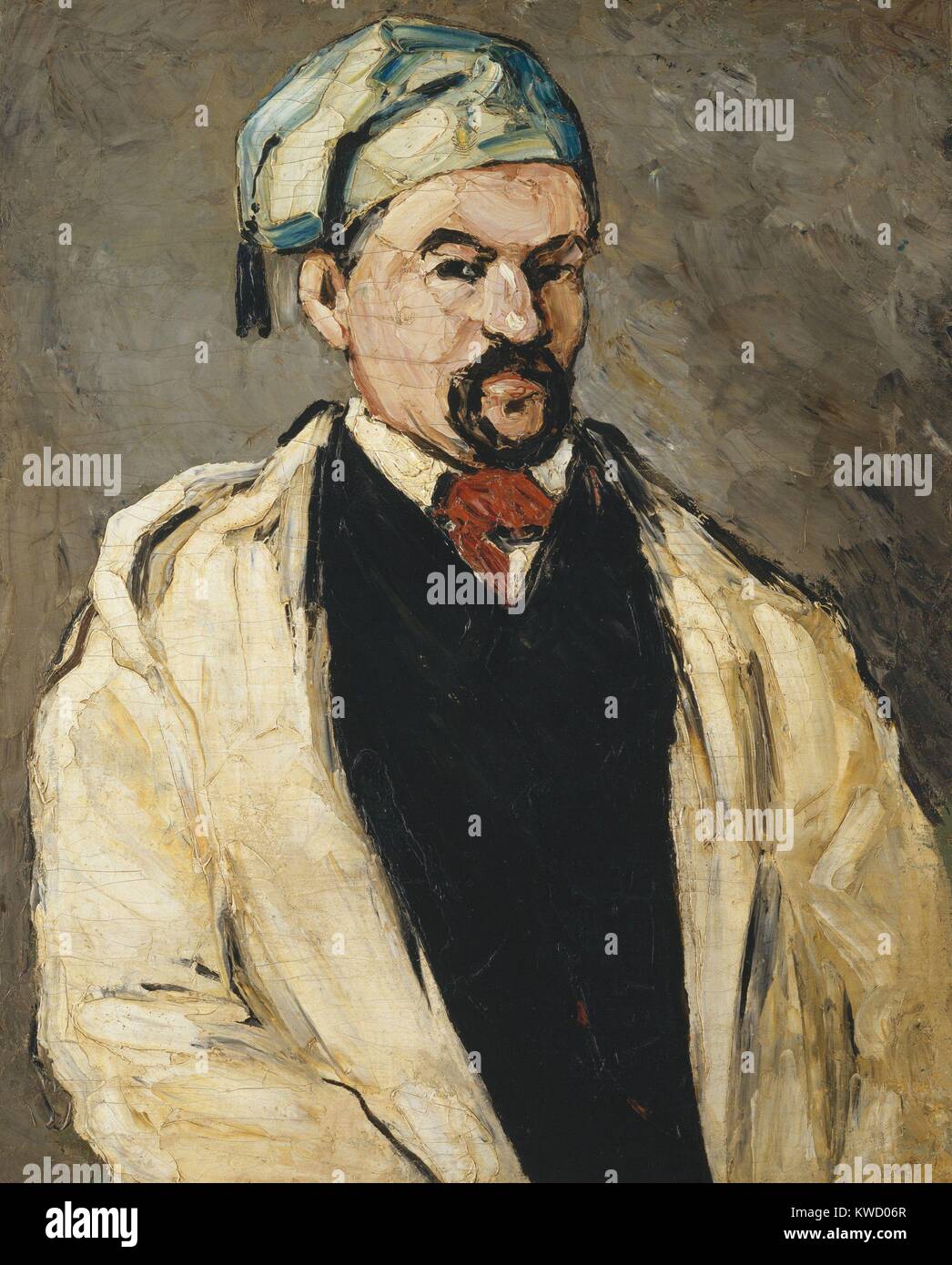 Antoine Dominique Sauveur Aubert, by Paul Cezanne, 1866, French Post-Impressionist oil painting. Cezanne painted his maternal uncle, Dominique Aubert, in different costumes, such as this robe and tasseled blue cap (BSLOC 2017 5 13) Stock Photo