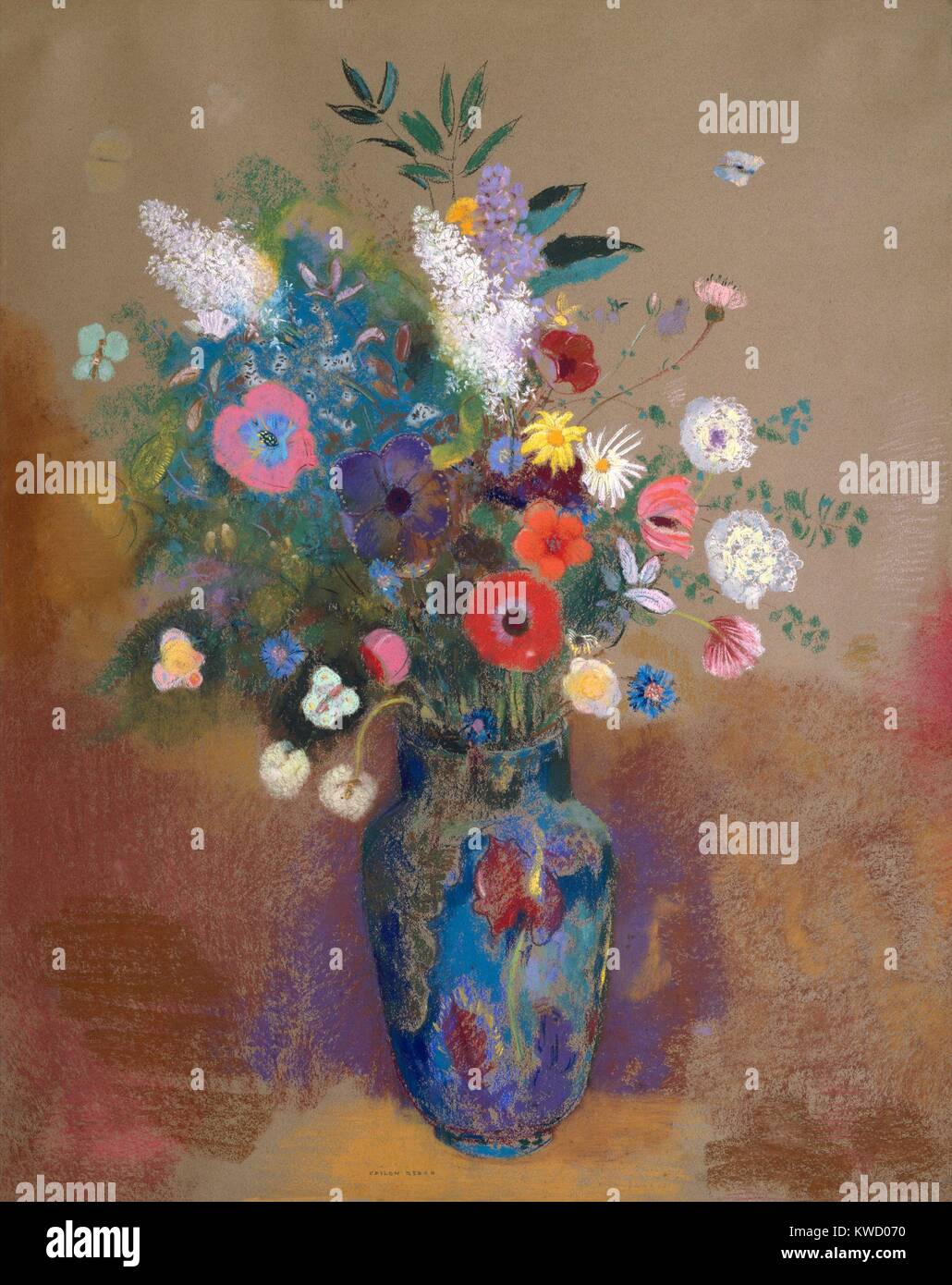 Bouquet of Flowers, by Odilon Redon, 1905, French Symbolist drawing, pastel on paper. Created when the artist was 65 years old, this still life combines a variety flowers in a vase in an undefined space (BSLOC 2017 5 134) Stock Photo