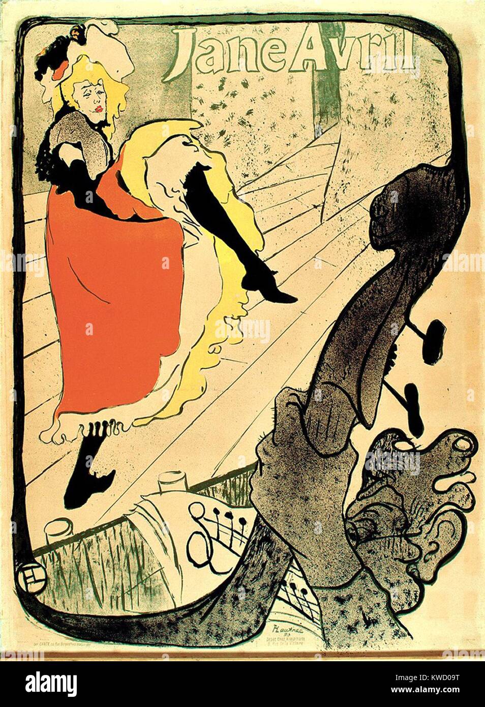 Jane Avril, by Henri de Toulouse-Lautrec, 1893, French Post-Impressionist print, lithograph. Avril, friend of the artist, commissioned this print to advertise her cabaret show at the Jardin de Paris (BSLOC 2017 5 65) Stock Photo