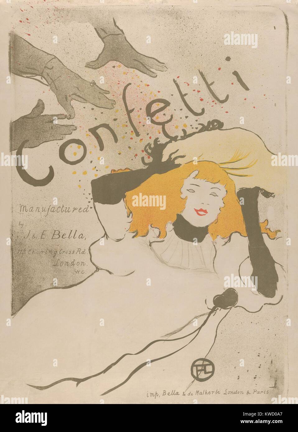 Confetti, by Henri de Toulouse-Lautrec, 1894, French Post-Impressionist, lithograph. This is an advertising poster for their paper confetti made by the Bella brothers in London, leading paper manufacturers. They were supporters of fine art posters (BSLOC 2017 5 74) Stock Photo