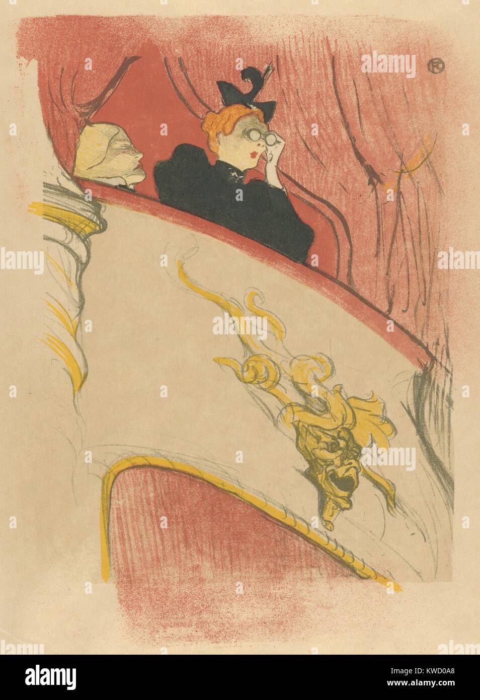 The Box with the Gilded Mask, by Henri de Toulouse-Lautrec, 1894, French Post-Impressionist print. This lithograph was designed to decorate the playbill for Marcel Luguets Le Missionnaire at the Theatre Libre, Paris (BSLOC 2017 5 75) Stock Photo