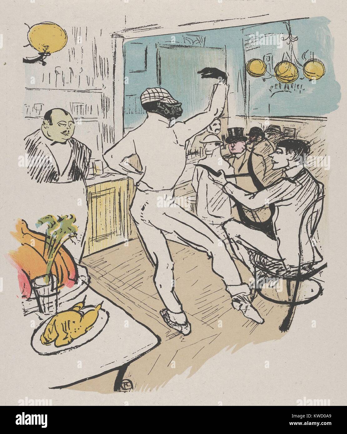 Chocolat Dansant, by Henri de Toulouse-Lautrec, 1896, French Post-Impressionist print. This lithograph shows Afro-Caribbean former slave named, Rafael, dancing at the bar of Achille, located rue Royale, in Paris. He performed in a duet with the white clow (BSLOC 2017 5 76) Stock Photo