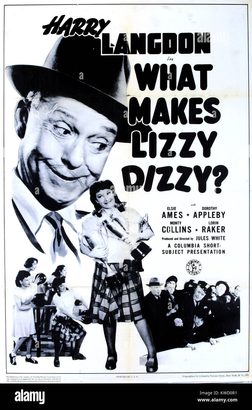 WHAT MAKES LIZZY DIZZY?, US poster, from left: Harry Langdon, Elsie Ames, 1942 Stock Photo
