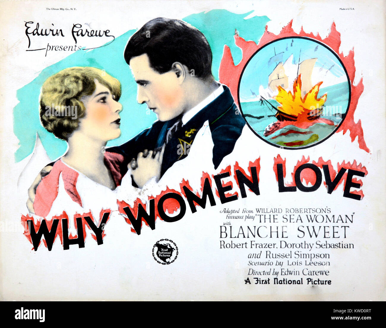 WHY WOMEN LOVE, US poster, from left: Blanche Sweet, Robert Frazer, 1925 Stock Photo