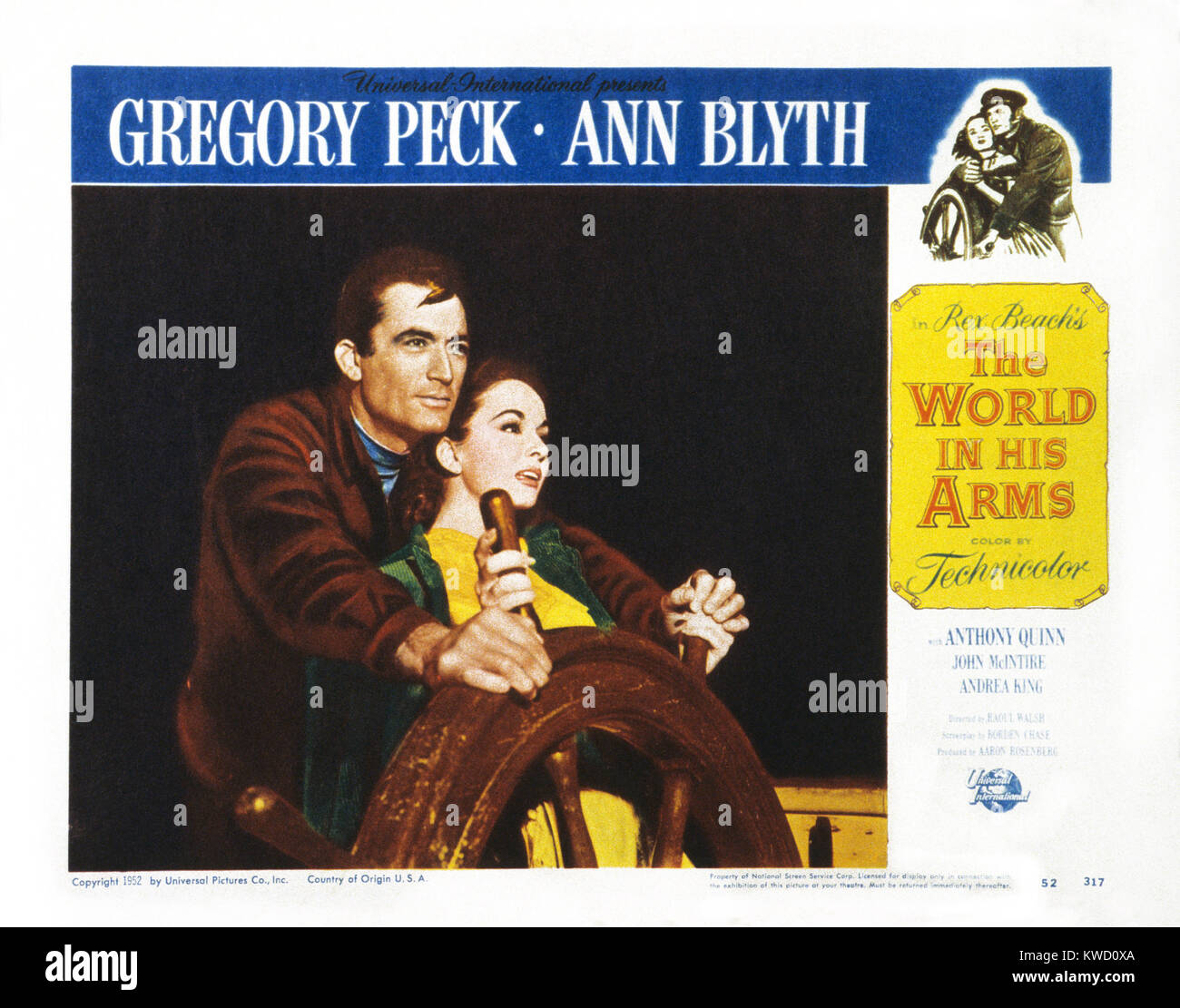 THE WORLD IN HIS ARMS, US lobbycard, from left: Gregory Peck, Ann Blyth ...