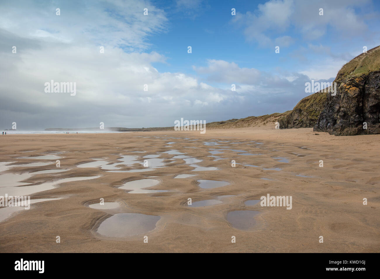 Sand, Sea, Sky, Gwithian Beach, Hayle, St Ives, Cornwall, England UK Stock Photo