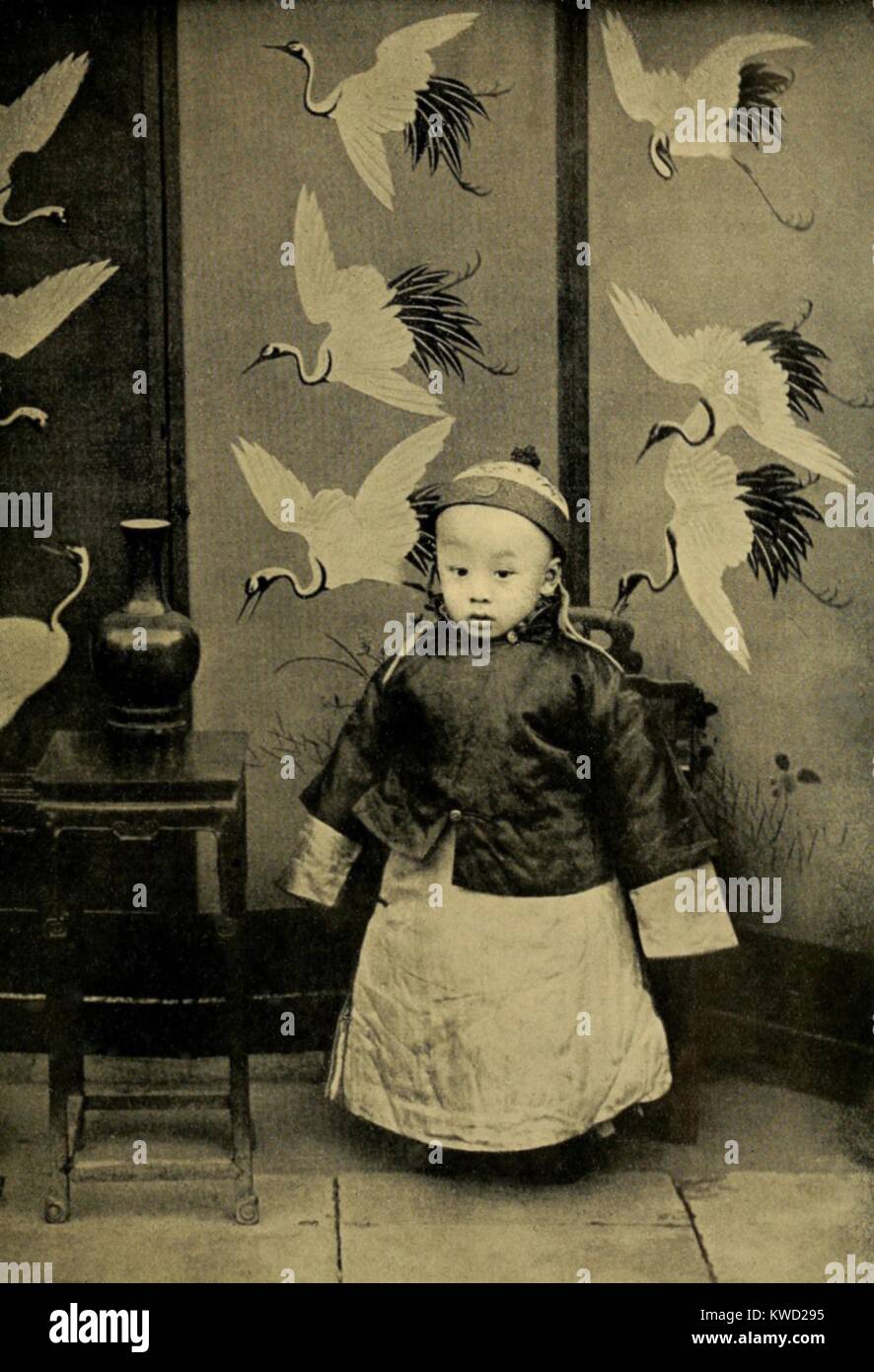 Xuantong Emperor, 3-year old Puyi, in 1909. In Feb. 1912, during the Xinhai Revolution, he was forced to force to abdicate. As an adult, he became the Kangde Emperor, Japanese puppet of Manchukuo, during the Second Sino-Japanese War and World War 2. His life was the subject of the 1987 film, THE LAST EMPEROR, by Bernardo Bertolucci  (BSLOC 2017 20 6) Stock Photo