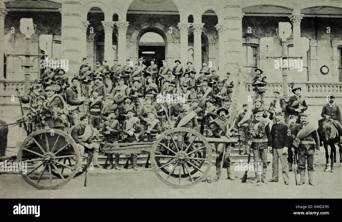 Government troops after repressing a Hawaiian uprising against the Republic of Hawaii, 1895. In the aftermath, Queen Liliuokalani was placed under house arrest in the Iolani Palace  (BSLOC 2017 20 62) Stock Photo