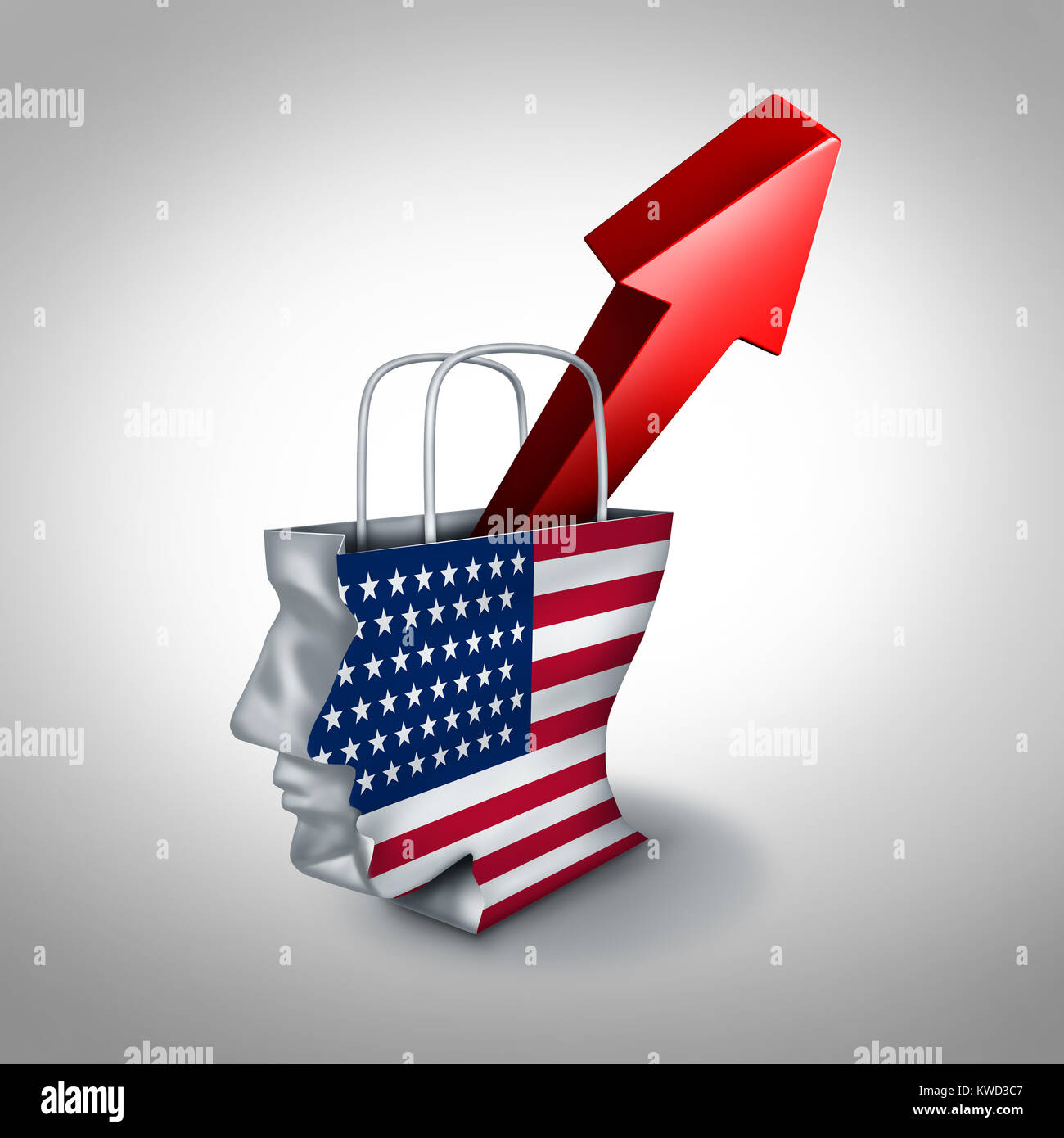 United States consumer confidence rise in a rising American market of goods and services and surging success of US retail industry. Stock Photo