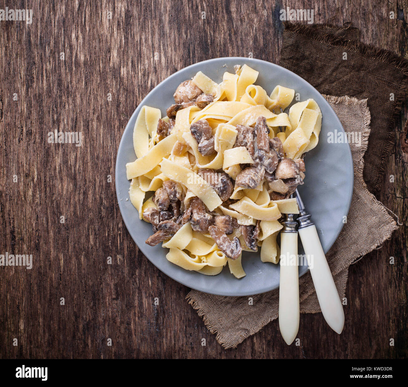Pasta tagliatelle with mushrooms Stock Photo Alamy