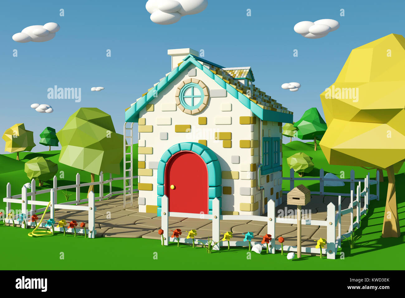 Cartoon house with countryside landscape in spring or summer, 3D rendering Stock Photo - Alamy Cartoon house with countryside landscape in spring or summer, 3D rendering Stock Photo - Alamy