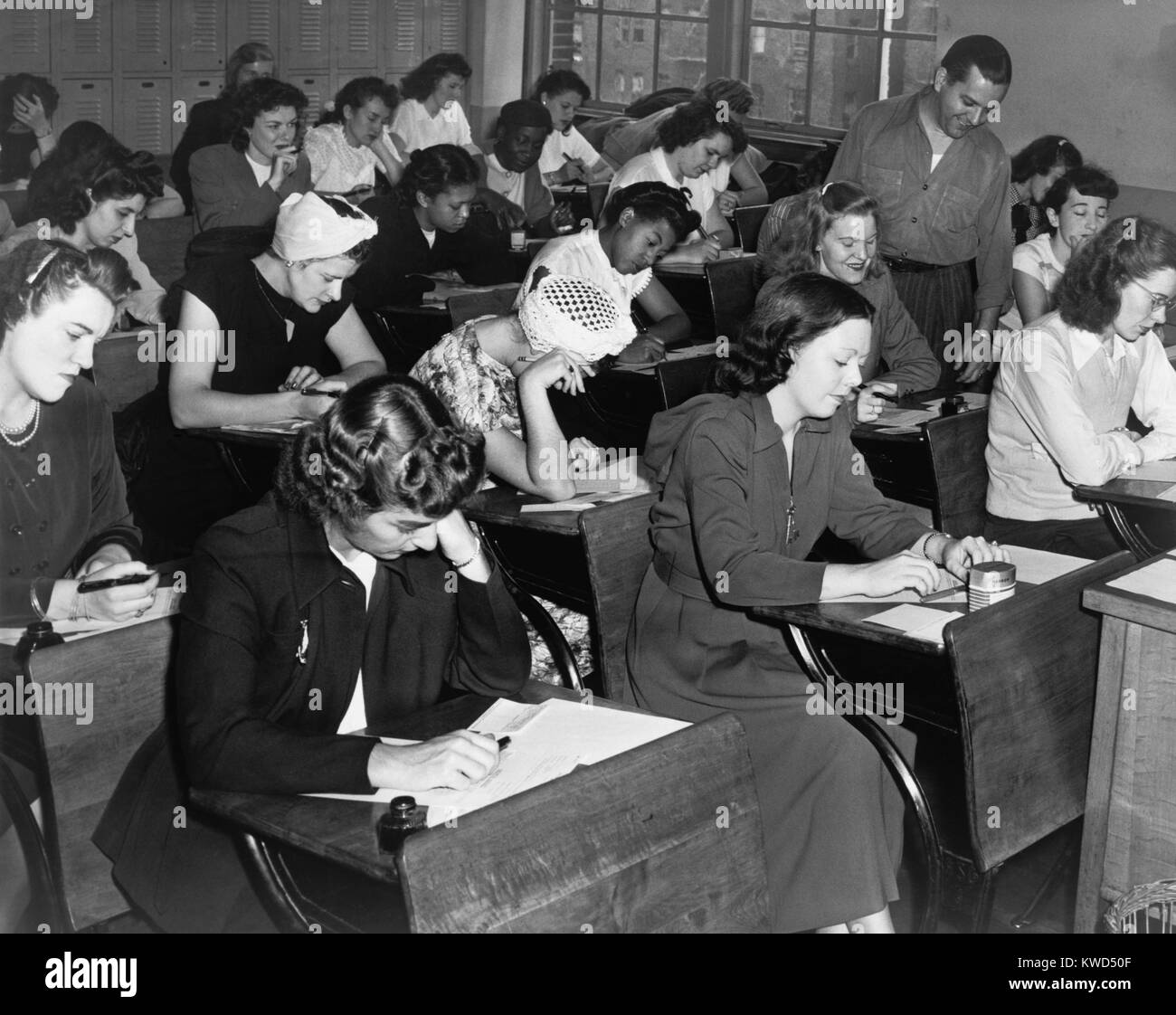 Women taking the qualifying exam for the New York City police force. 1947. (BSLOC 2014 13 218) Stock Photo