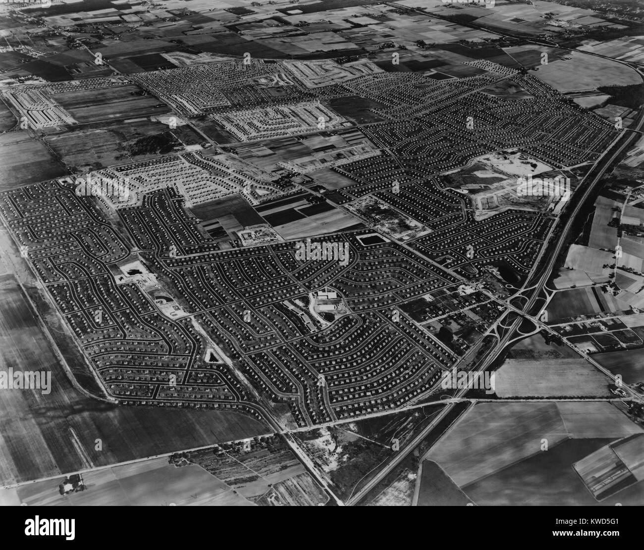 Aerial view of Levittown housing development on Long Island, New York