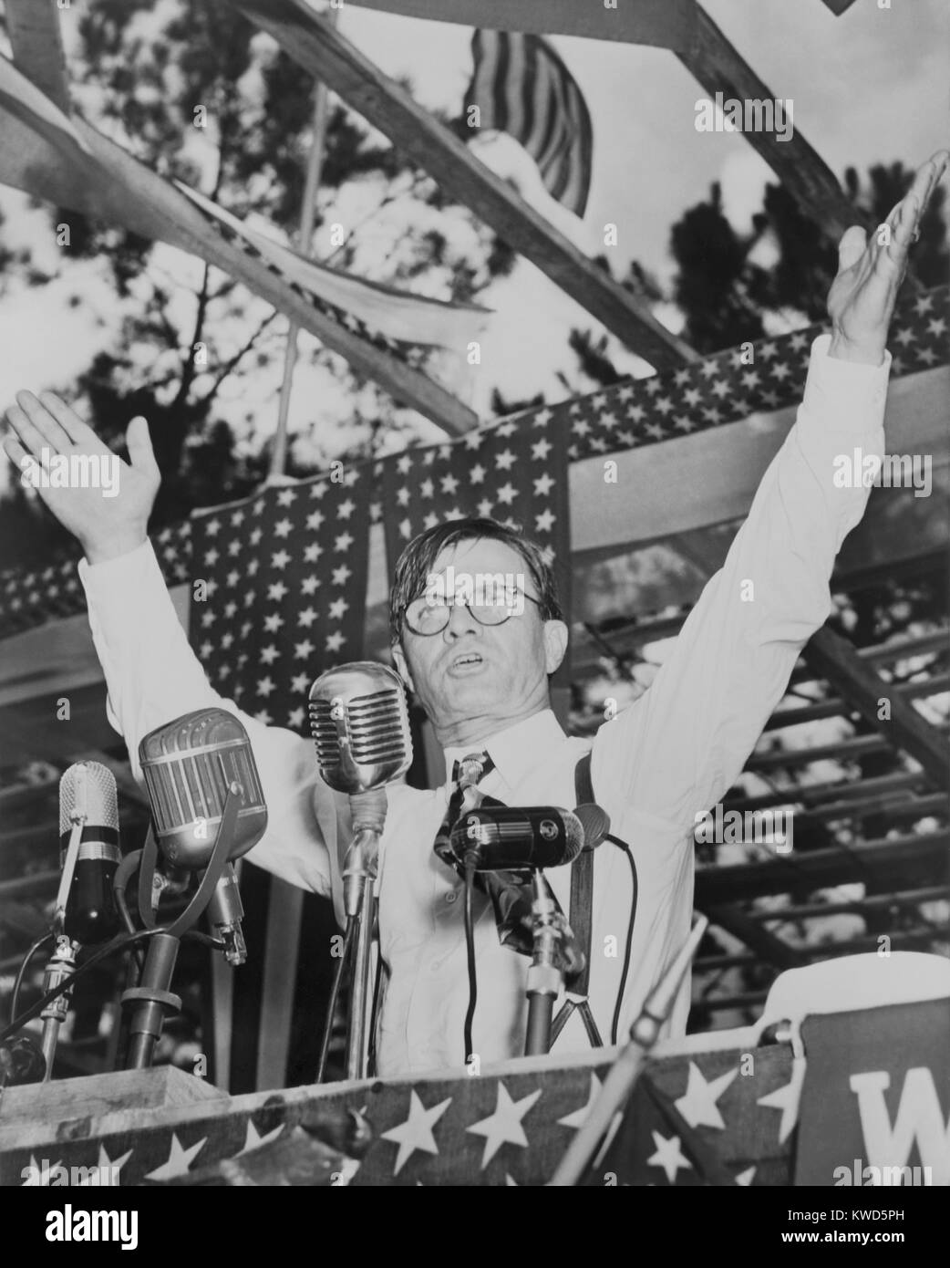 Eugene Talmadge, announcing that he is going to seek another term as governor of Georgia in 1942. His extreme racist and segregationist politics caused his defeat in the election to the more moderate Ellis Gibbs Arnall. (BSLOC 2014 13 52) Stock Photo