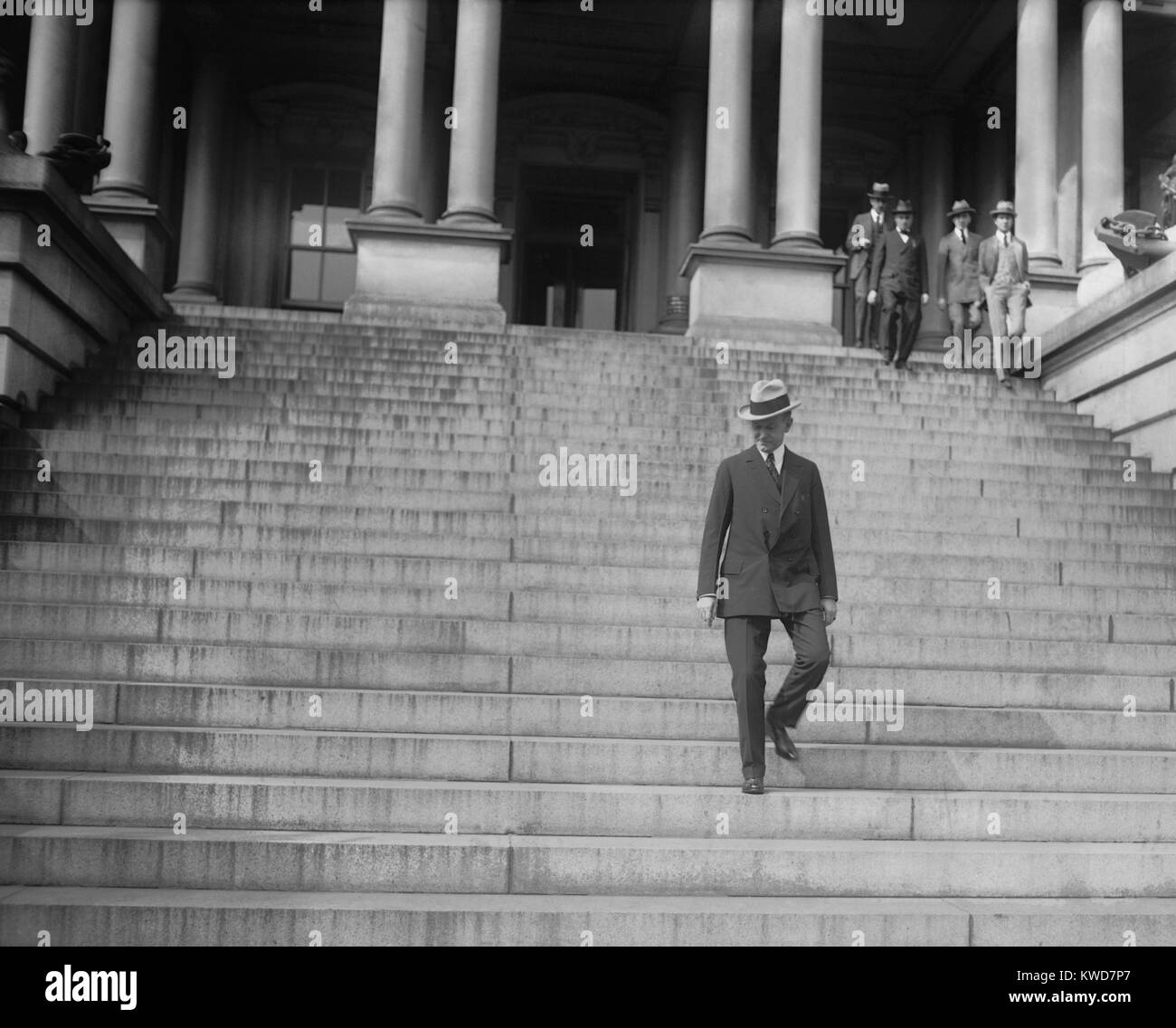 President Calvin Coolidge walking down the stairs of the War Department in 1923. (BSLOC 2015 16 12) Stock Photo