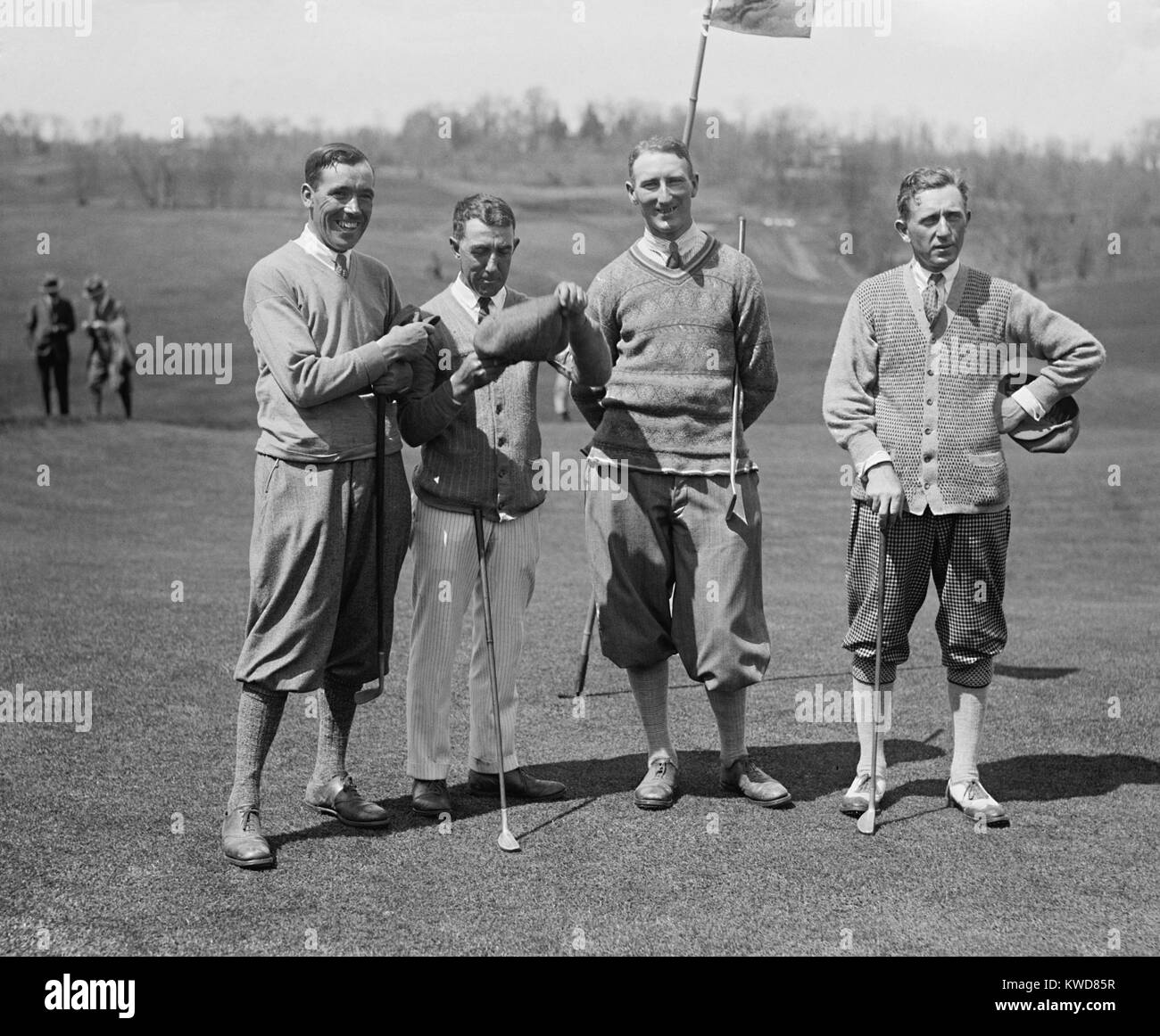 Golfers J.W. Ockenden, Fred McLeod, Arthur S. Havers, Jock Hutchison, April 22, 1924. McLeod and Hutchison were professional players and later inducted into the PGA Hall of Fame. Washington, D.C. vicinity (BSLOC 2015 17 110) Stock Photo