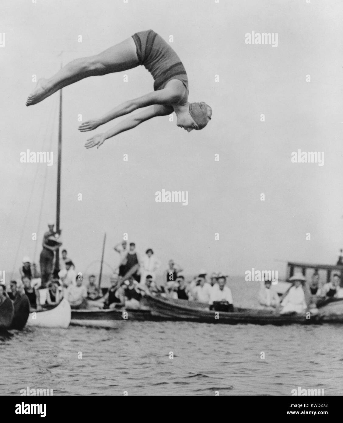 Aileen Riggin at aquatic carnival of the Huguenot Boat Club, New Rochelle, N.Y, 1922. She won the gold medal at the 1920 Olympics in women's springboard diving. (BSLOC 2015 17 135) Stock Photo
