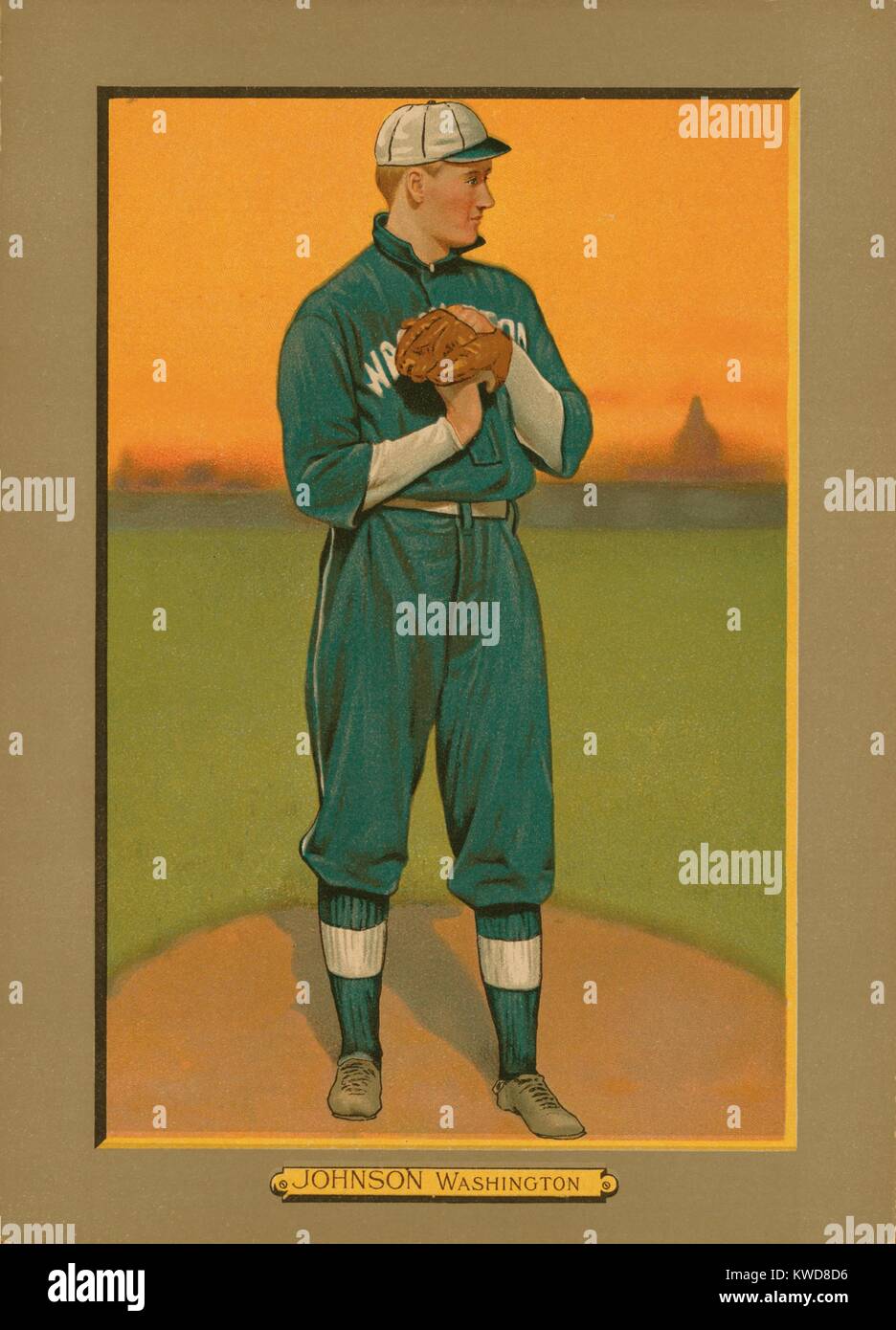 Baseball card of Walter Johnson, Washington Senators, by the American Tobacco Company, 1911. (BSLOC 2015 17 38) Stock Photo