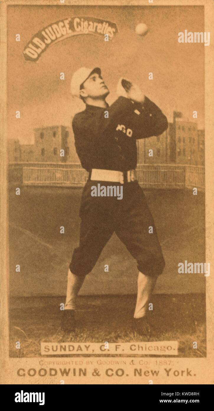 Cigarette card of Billy Sunday as a professional baseball player with the Chicago White Stockings. The future Presbyterian evangelist was an outfielder with the team in the 1880s (BSLOC 2016 8 114) Stock Photo