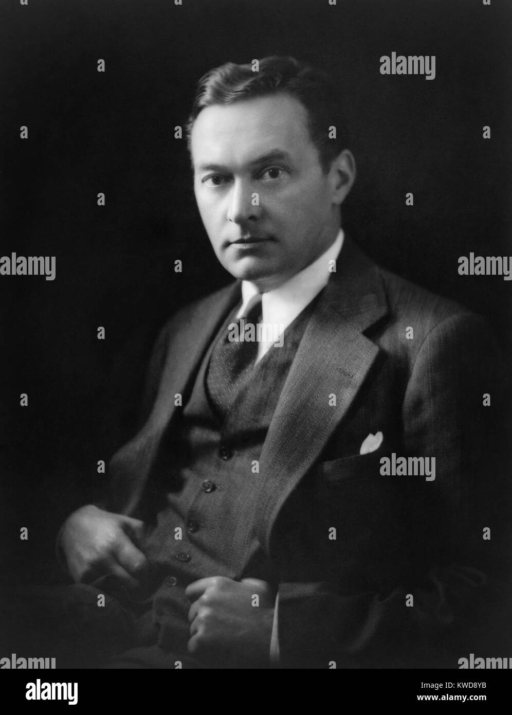 Walter Lippmann public intellectual, writer, and reporter, ca. 1930. His 1922 book, 'Public Opinion', addressed the effect of mass media on the public's comprehension of the world. He theorized individuals construct a pseudo-environment: a subjective, bia (BSLOC 2016 8 153) Stock Photo
