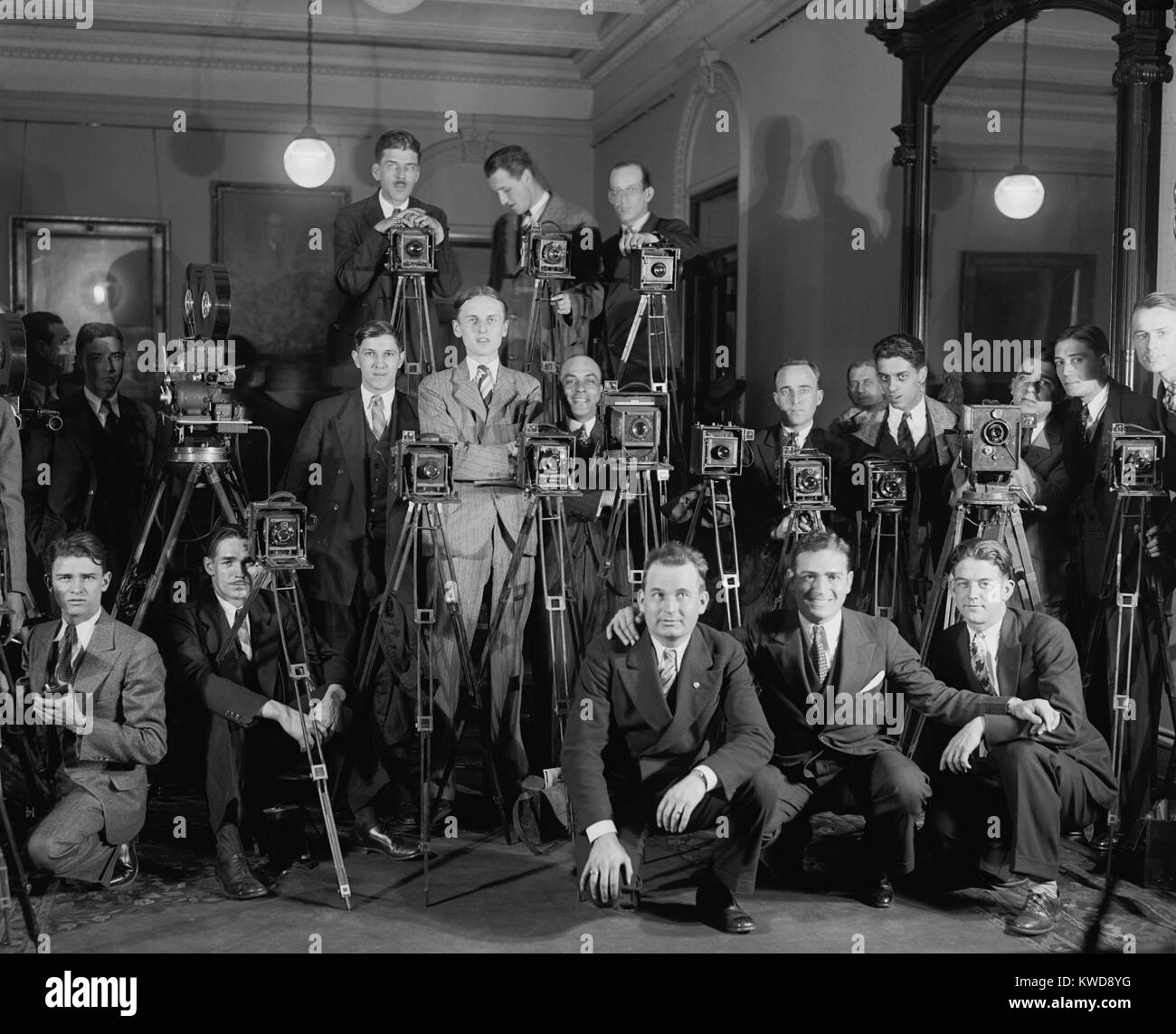 Cameramen of the National Photo Company of Washington, D.C., March 28, 1929. NPC shut down in 1932, when it closed after falling victim to the Great Depression (BSLOC 2016 8 155) Stock Photo