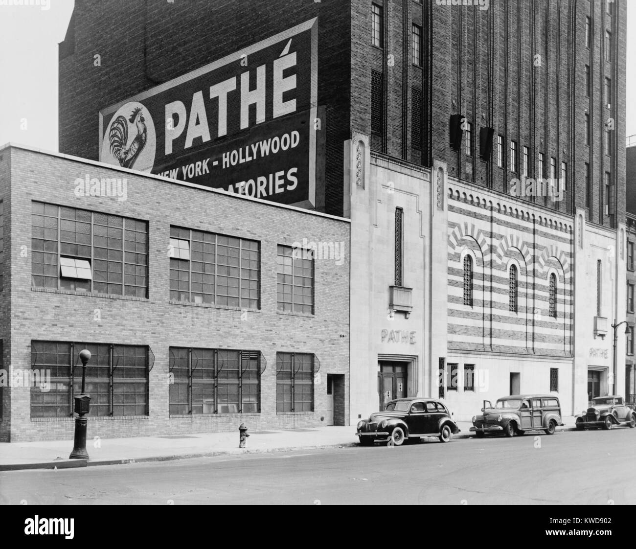 The Pathé building at 105 East 106th Street, New York City, c. 1925. In 1908 Pathé invented the newsreel to be shown in cinemas (BSLOC 2016 8 162) Stock Photo