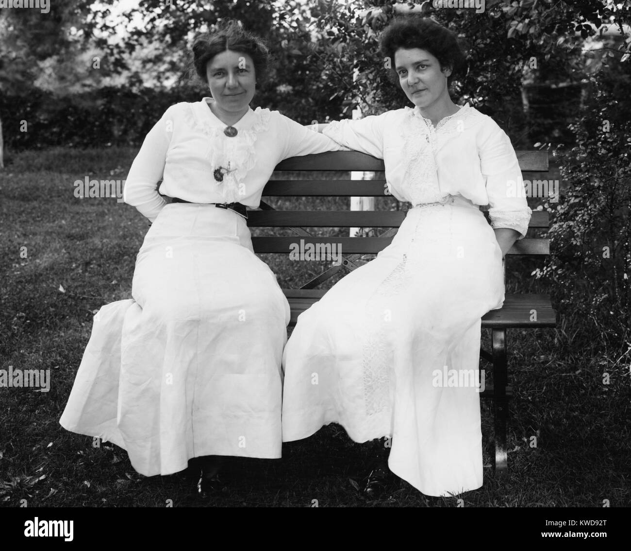 Ethel Bush Berry and Edna Berry ca. 1915. Ethel and her husband Clarence Berry became millionaires from their mining claims on Eldorado Creek during the Klondike Gold Rush. She became a celebrity, known as 'the Bride of the Klondike' after sharing the har (BSLOC 2016 8 49) Stock Photo
