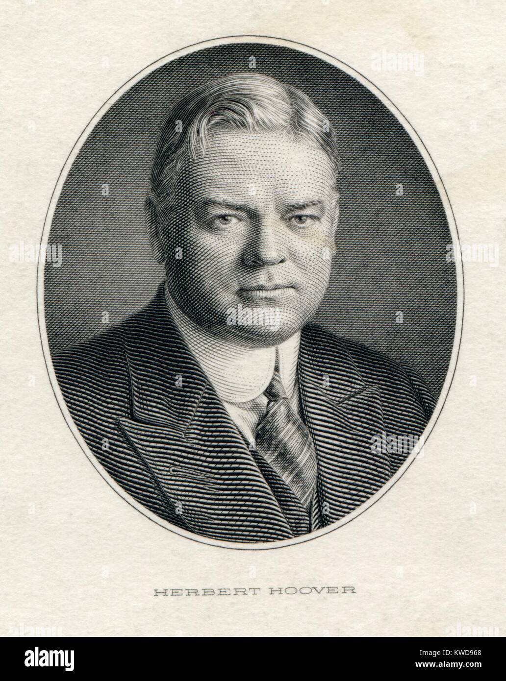 President Herbert Hoover in his official portrait engraving, ca. 1929. (BSLOC_2015_16_46) Stock Photo