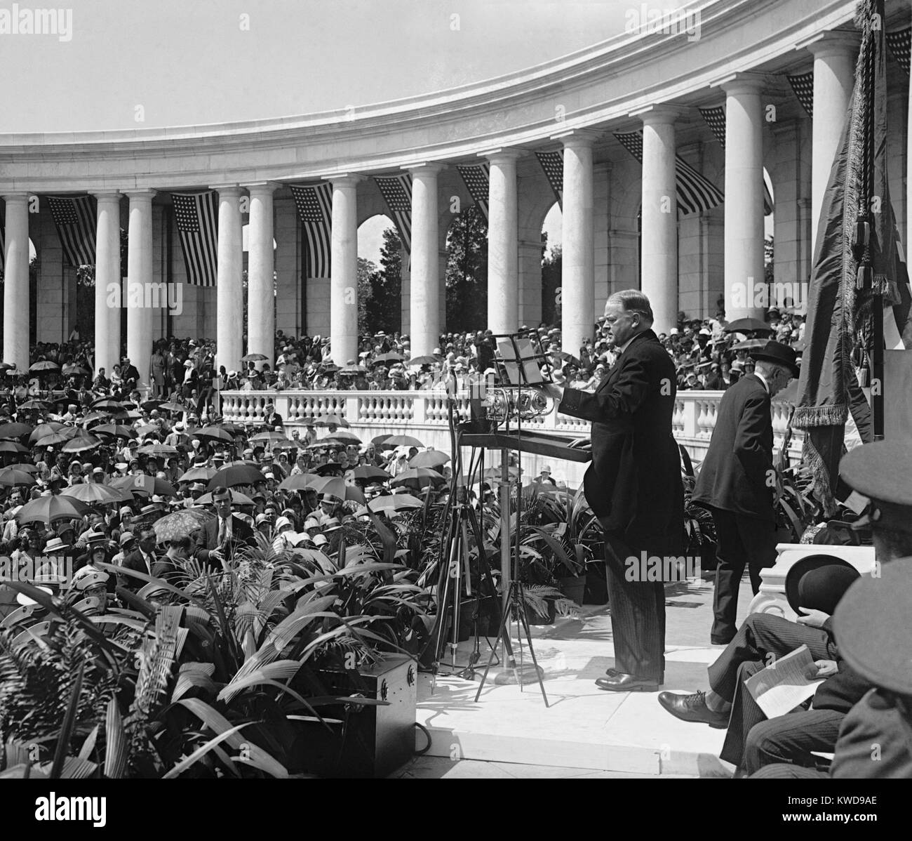 President Herbert Hoover speaking in the Arlington Amphitheater on