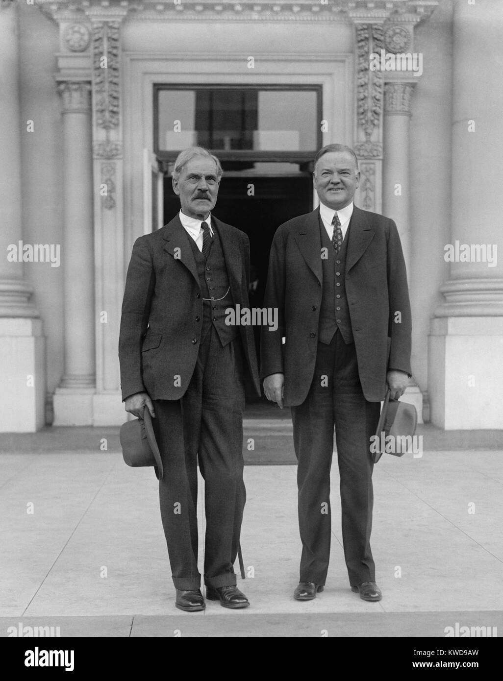 President Herbert Hoover and British Prime Minister Ramsey MacDonald at the White House. Oct. 5, 1929. (BSLOC 2015 16 86) Stock Photo