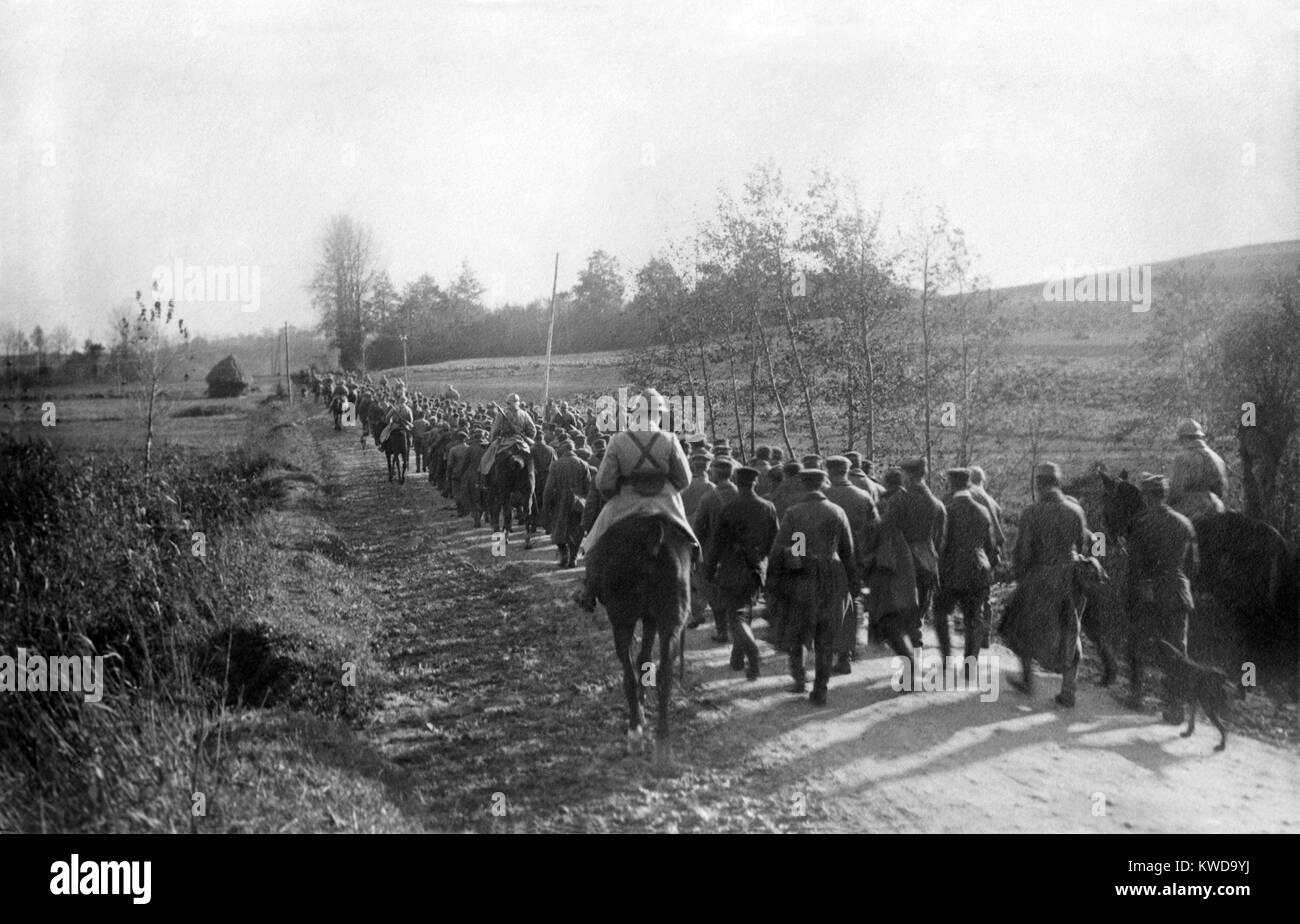 World War 1: Battle of Verdun. German prisoners being escorted to confinement behind the lines of the Battle of Verdun. Ca. 1916. (BSLOC 2013 1 104) Stock Photo