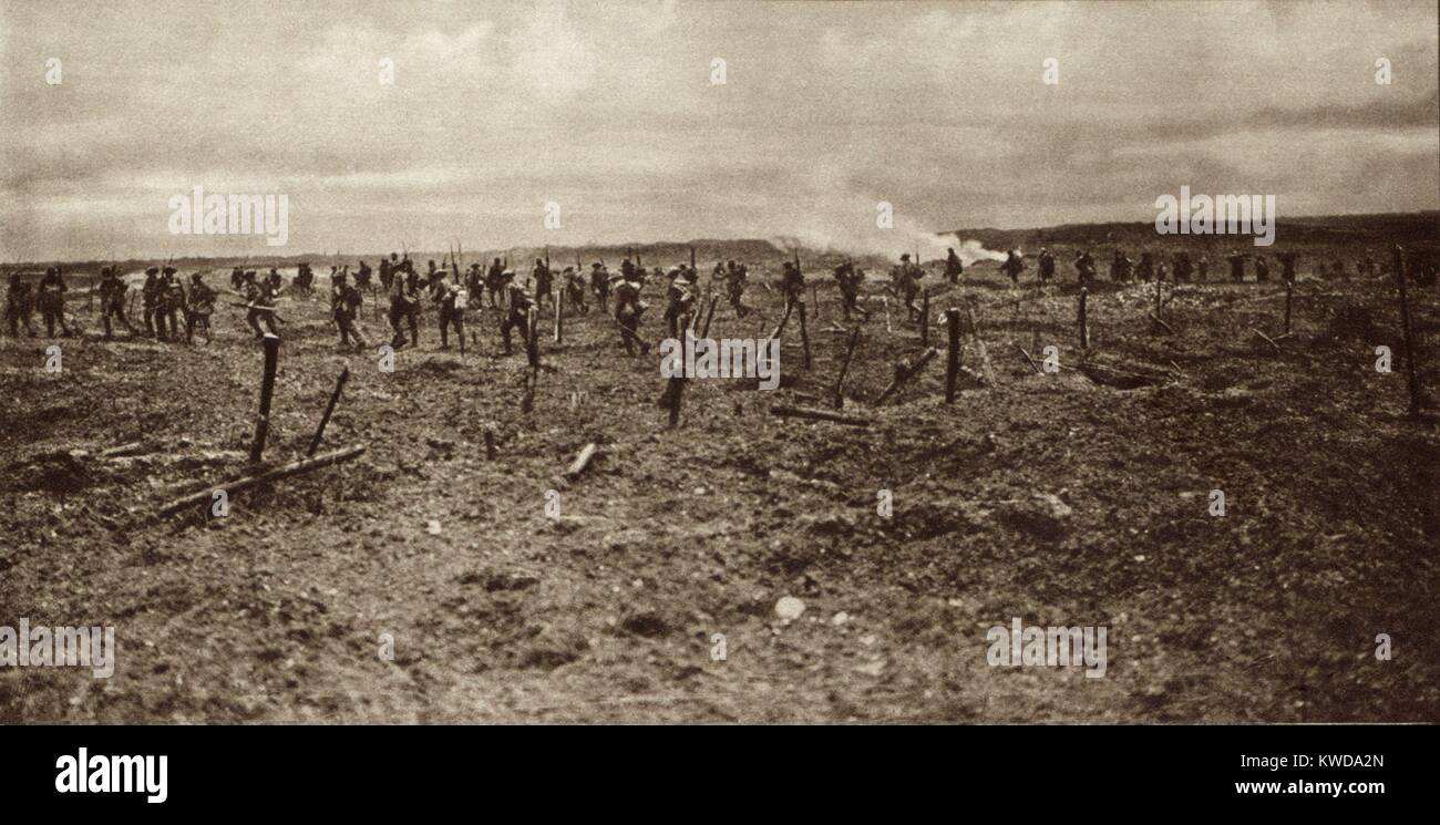 World War 1. Battle of Arras (April 9-12, 1917). Canadians breaking through German barbed wire entanglements in the taking of Vimy Ridge. It was celebrated as a brilliant victories achieved by the Allies. (BSLOC 2013 1 137) Stock Photo