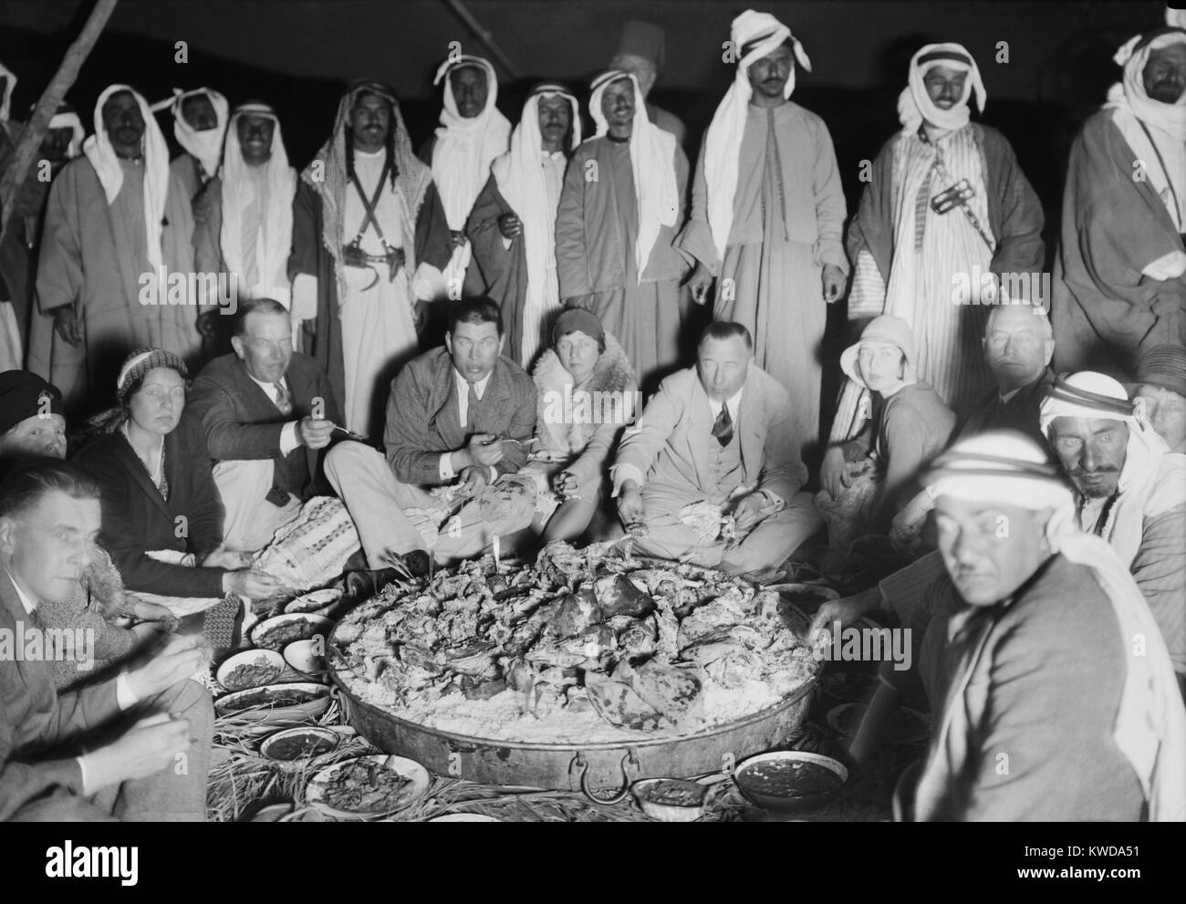 Gene Tunney and wife Polly Lauder Tunney at Bedouin camp with Sheik Majid, March 1931. The former heavy weight champion retired from boxing when the couple married in 1928. (BSLOC 2015 17 79) Stock Photo