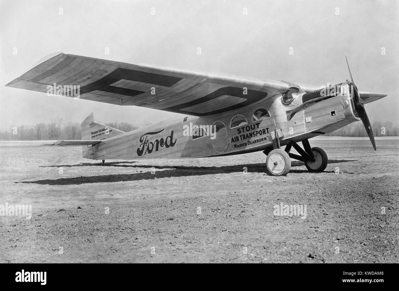 Ford commercial Tri-motor was one of the first planes used by U.S. passenger airlines, 1925. It was nicknamed the 'Tin Goose', a play on the 'Tin Lizzie' moniker for his Motel T cars (BSLOC 2016 10 162) Stock Photo