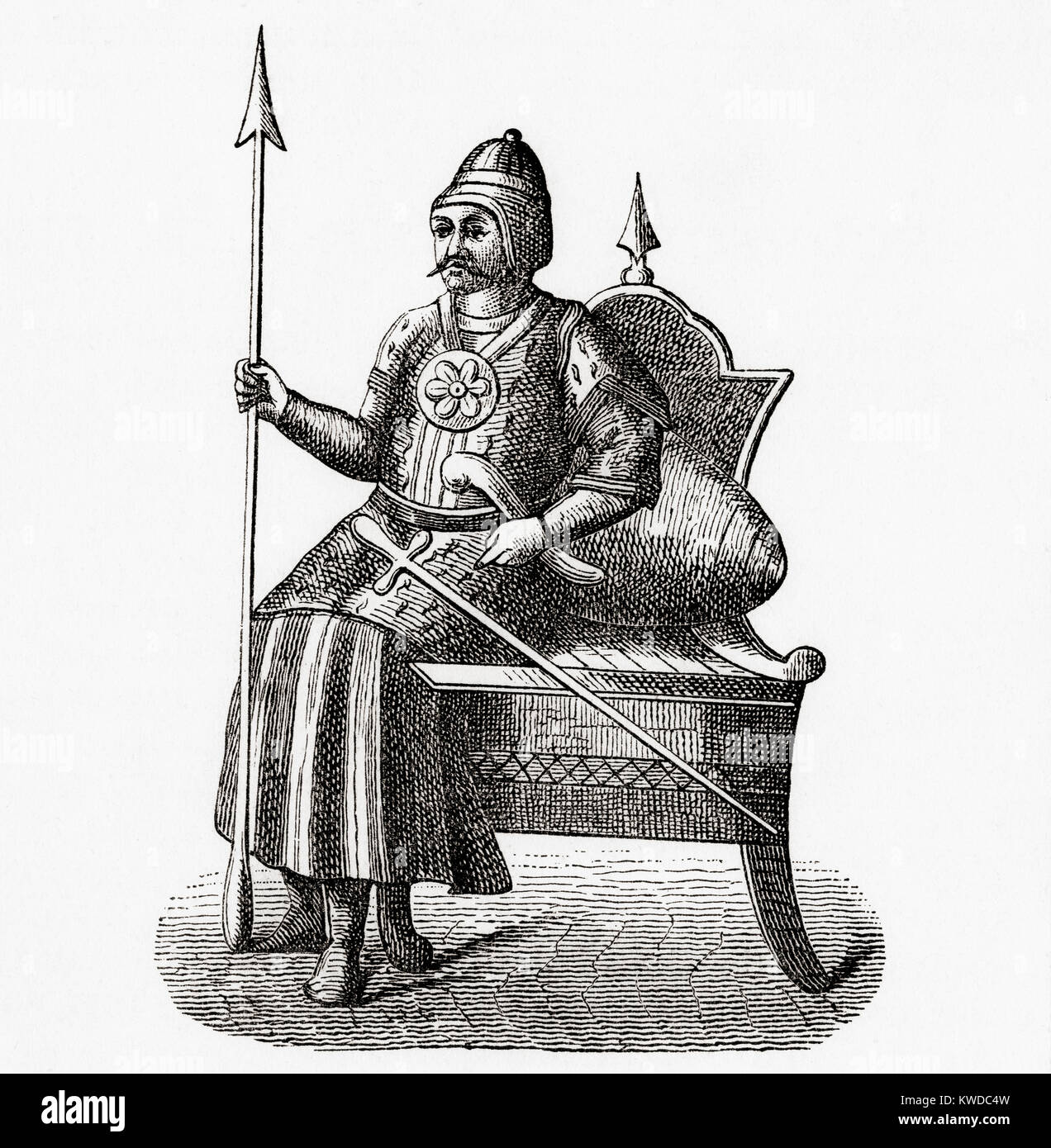 Timur, 1336 – 1405, aka Amir Timur or Tamerlane.  Turco-Mongol conqueror. As the founder of the Timurid Empire in Persia and Central Asia he became the first ruler in the Timurid dynasty.  From Ward and Lock's Illustrated History of the World, published c.1882. Stock Photo