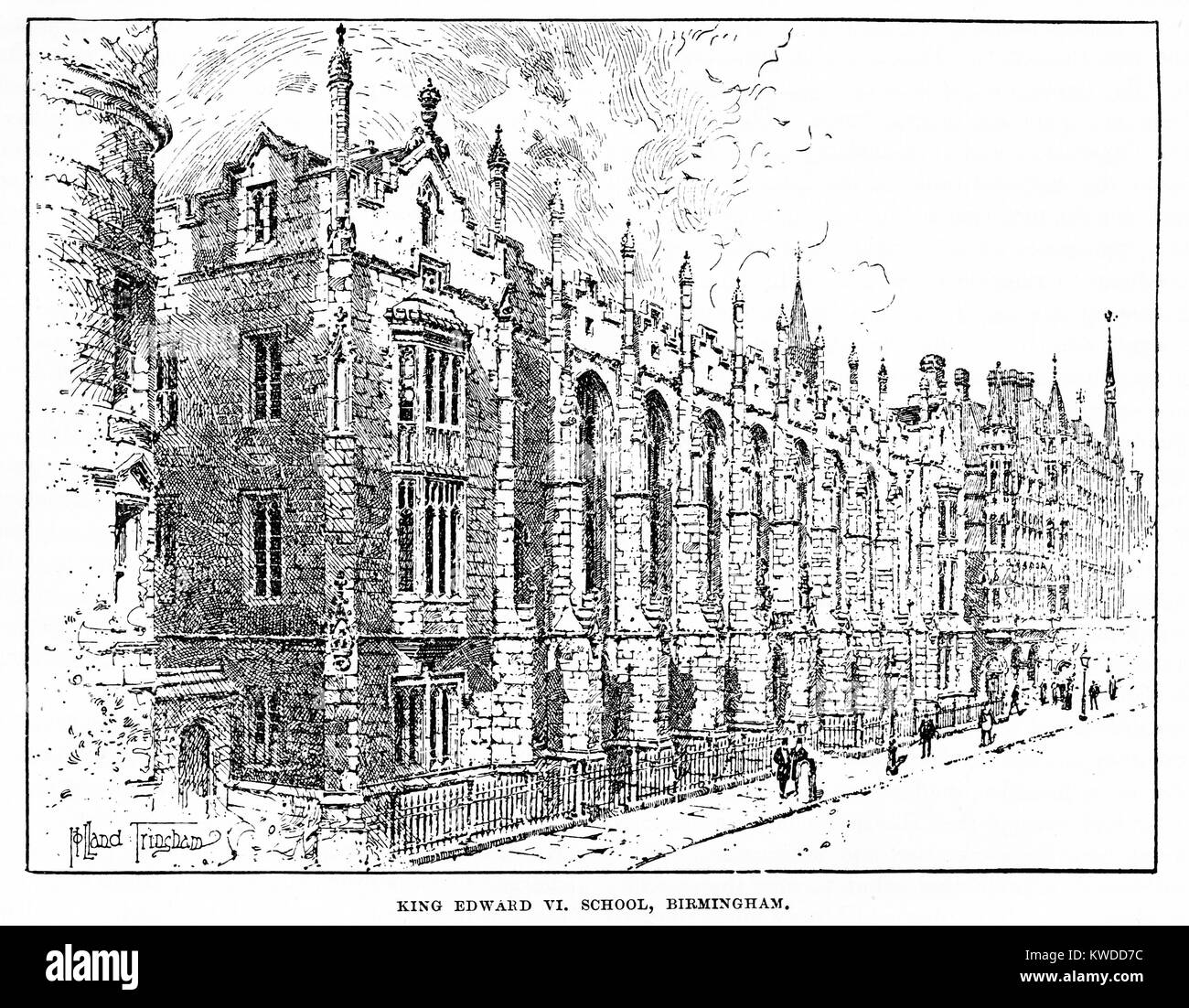 King Edward VI School, Birmingham. 19th century black and white engraving Stock Photo