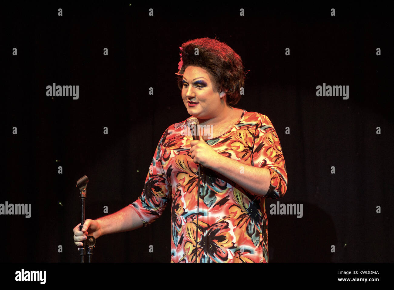 Drag queen comedian, Nancy Clench, performing at The Voodoo Rooms on 8th August, 2014, during the Edinburgh Festival Fringe, Edinburgh, Scotland Stock Photo