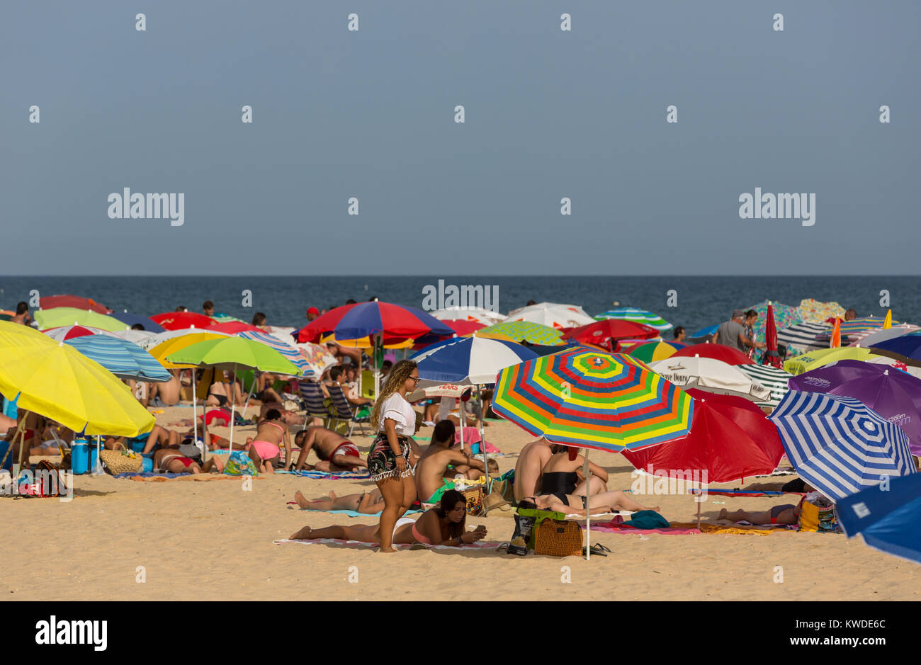 MANTA ROTA, PORTUGAL - AUGUST 25, 2017: People at the famous beach of ...