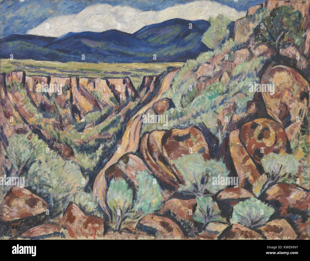 LANDSCAPE, NEW MEXICO, by Marsden Hartley, 1919-20, American painting, oil on canvas. This is executed in a Hartleys muscular synthesis of Cubism and German Expressionism (BSLOC 2017 7 107) Stock Photo