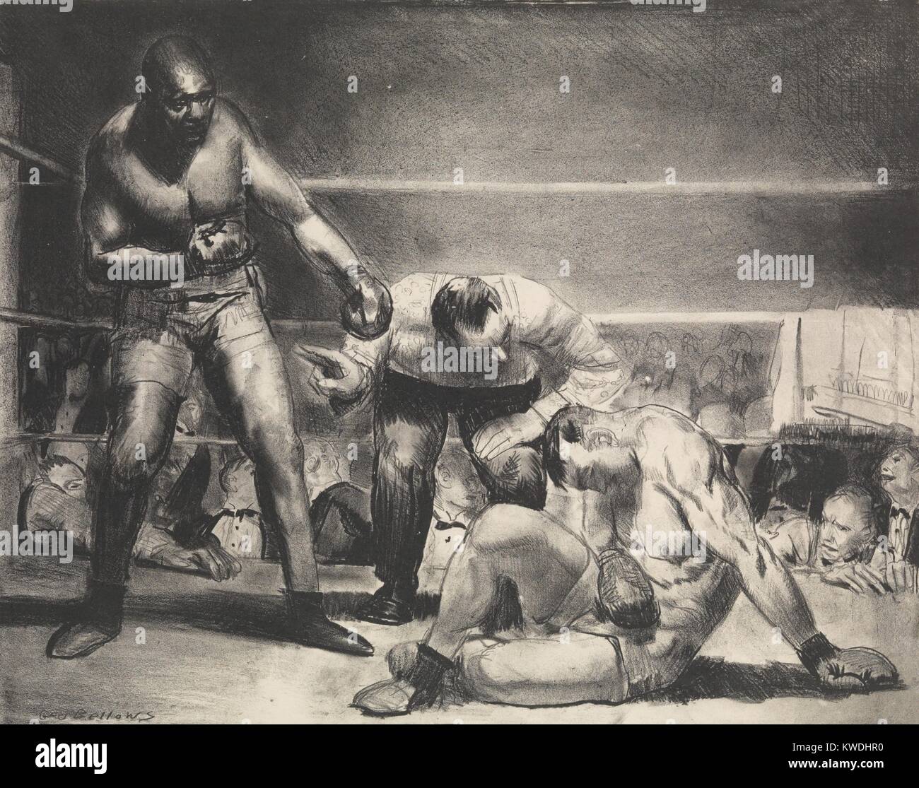 THE WHITE HOPE, by George Bellows, 1921, American print, lithograph. Scene based on African American Jack Johnson, World Heavyweight Champion whose White Hope opponent is knocked down as the referee counts (BSLOC 2017 7 131) Stock Photo