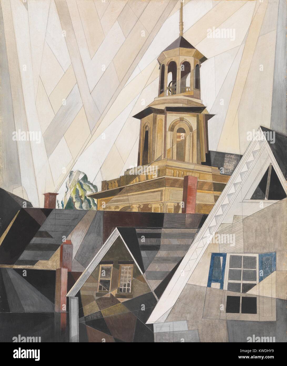 AFTER SIR CHRISTOPHER WREN, by Charles Demuth, 1920, American painting, watercolor, gouache. The old Center Methodist Episcopal Church in Provincetown, Massachusetts, painted with Precisionist ruled lines, geometric forms, and crossing beams of light (BSLOC 2017 7 93) Stock Photo