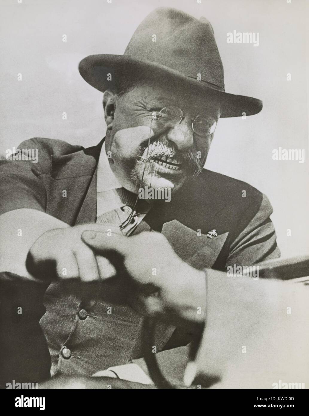 Ex-President Theodore Roosevelt speaking to a crowd in Birmingham, Ala., March 10-12, 1911. TR and Jane Addams addressed the 7th National Child Labor Committee Conference. Photo by Lewis Hine, whose photos documented the plight of child workers (BSLOC 2017 8 30) Stock Photo