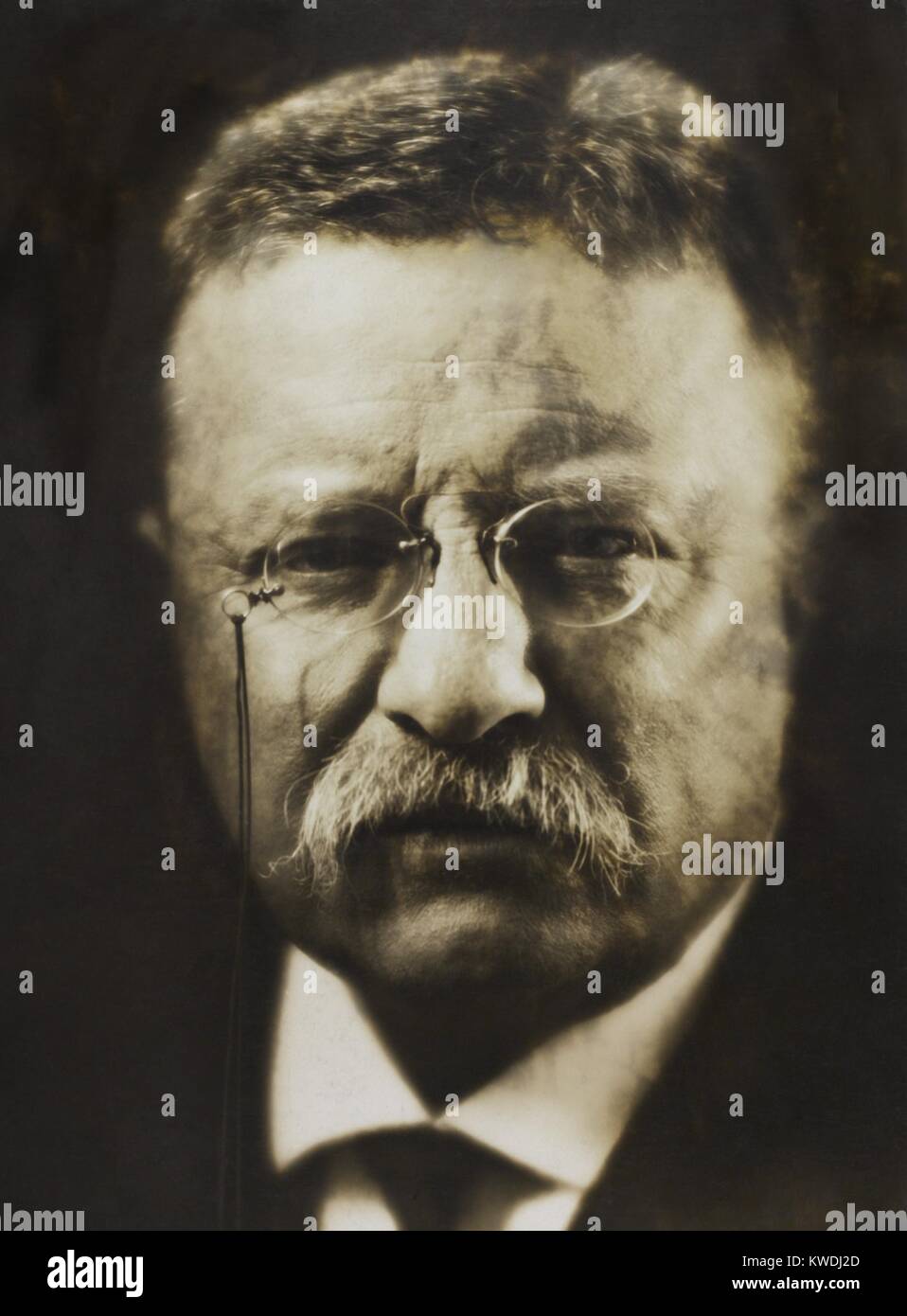 Col. Theodore Roosevelt, April 1917 by noted photographer, Pirie MacDonald. He photographed over 70,000 men during his career, including heads of state, religious leaders, and artists. Of these, he remembered Theodore Roosevelt as his most difficult subject (BSLOC 2017 8 71) Stock Photo