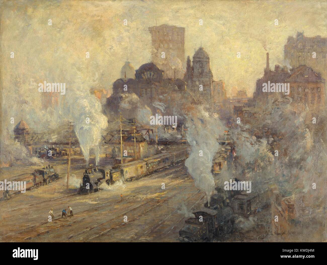 GRAND CENTRAL TERMINAL, by Colin Campbell Cooper, 1909, American painting, oil on canvas. The train yard of Grand Central Station during the ten year demolition and construction of the new Grand Central Terminal from 1903-1913 (BSLOC 2017 9 12) Stock Photo