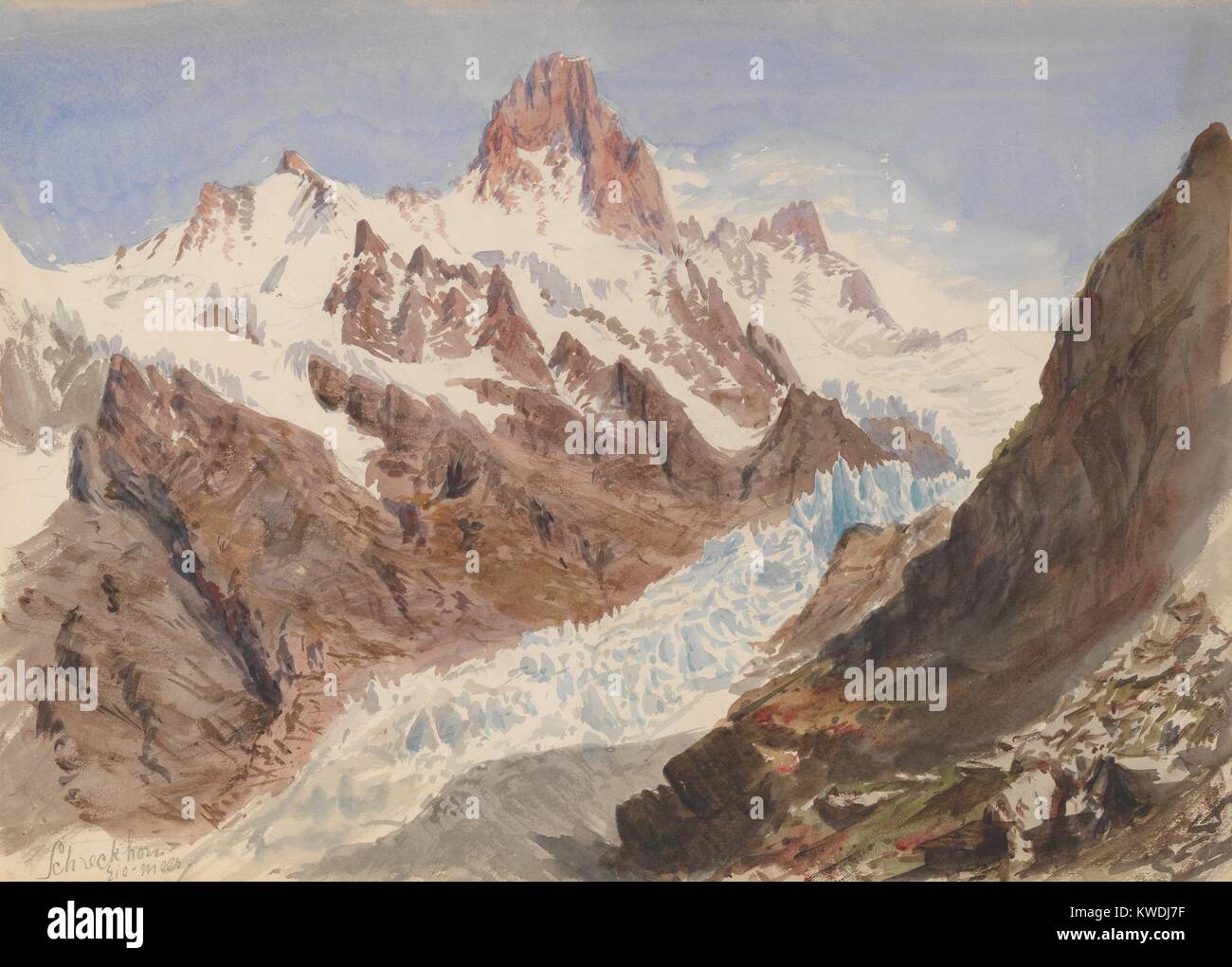 SCHRECKHORN, EISMEER, by John Singer Sargent, 1870, American watercolor painting. This work was painted when Sargent was 14 years old, while studying watercolor with Carl Welsch, a German landscape painter. Schreckhorn is one of the three major peaks near Grindelwald, Switzerland (BSLOC 2017 9 45) Stock Photo