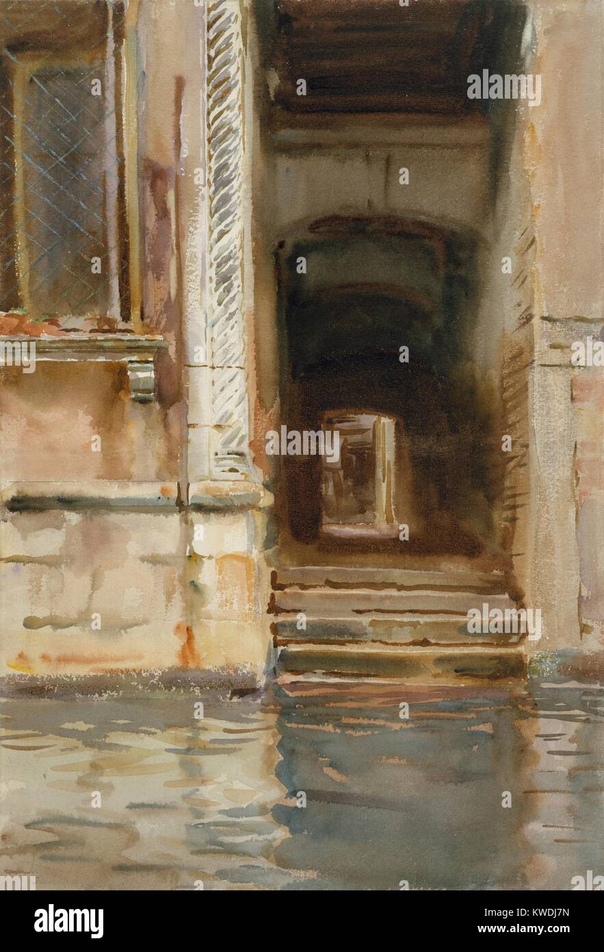 VENETIAN PASSAGEWAY, by John Singer Sargent, 1905, American watercolor painting. This simple composition of water and stone pull the viewer into the next street of the Venetian maze (BSLOC 2017 9 49) Stock Photo