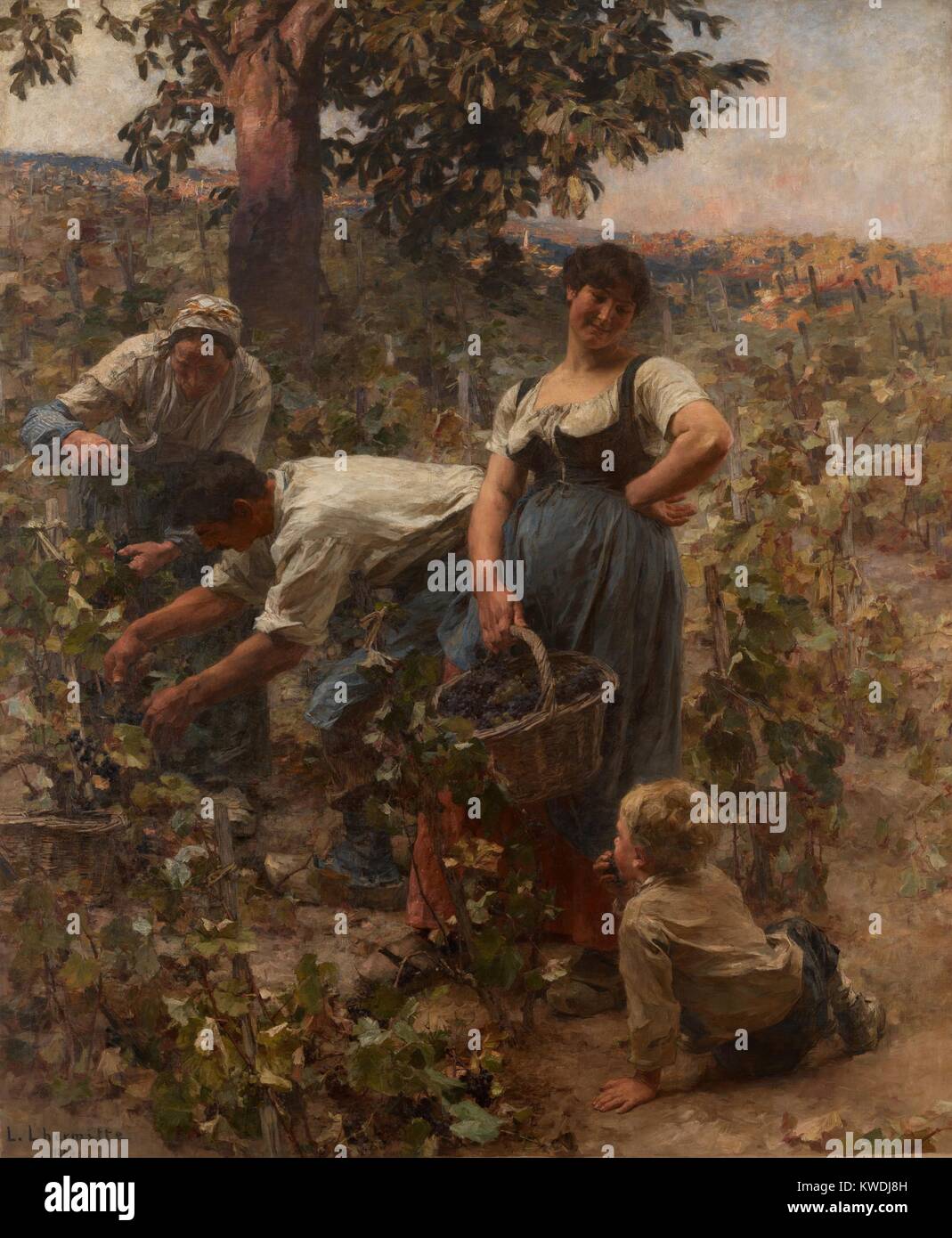 THE GRAPE HARVEST, by Leon-Augustin Lhermitte, 1884, French painting, oil on canvas. This beaux arts realist painting of picturesque peasants was typical of the artists work. Lhermittes paintings were admired by Vincent Van Gogh (BSLOC 2017 9 67) Stock Photo