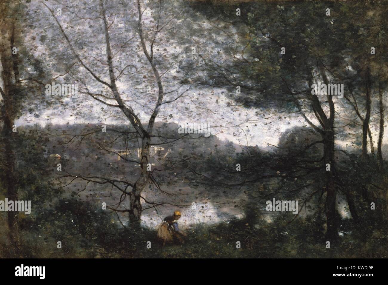 VILLE-DAVRAY, by Camille Corot, 1870, French painting, oil on canvas. This is painted on the property the artist inherited from his parents at Ville-dAvray (BSLOC_2017_9_91) Stock Photo