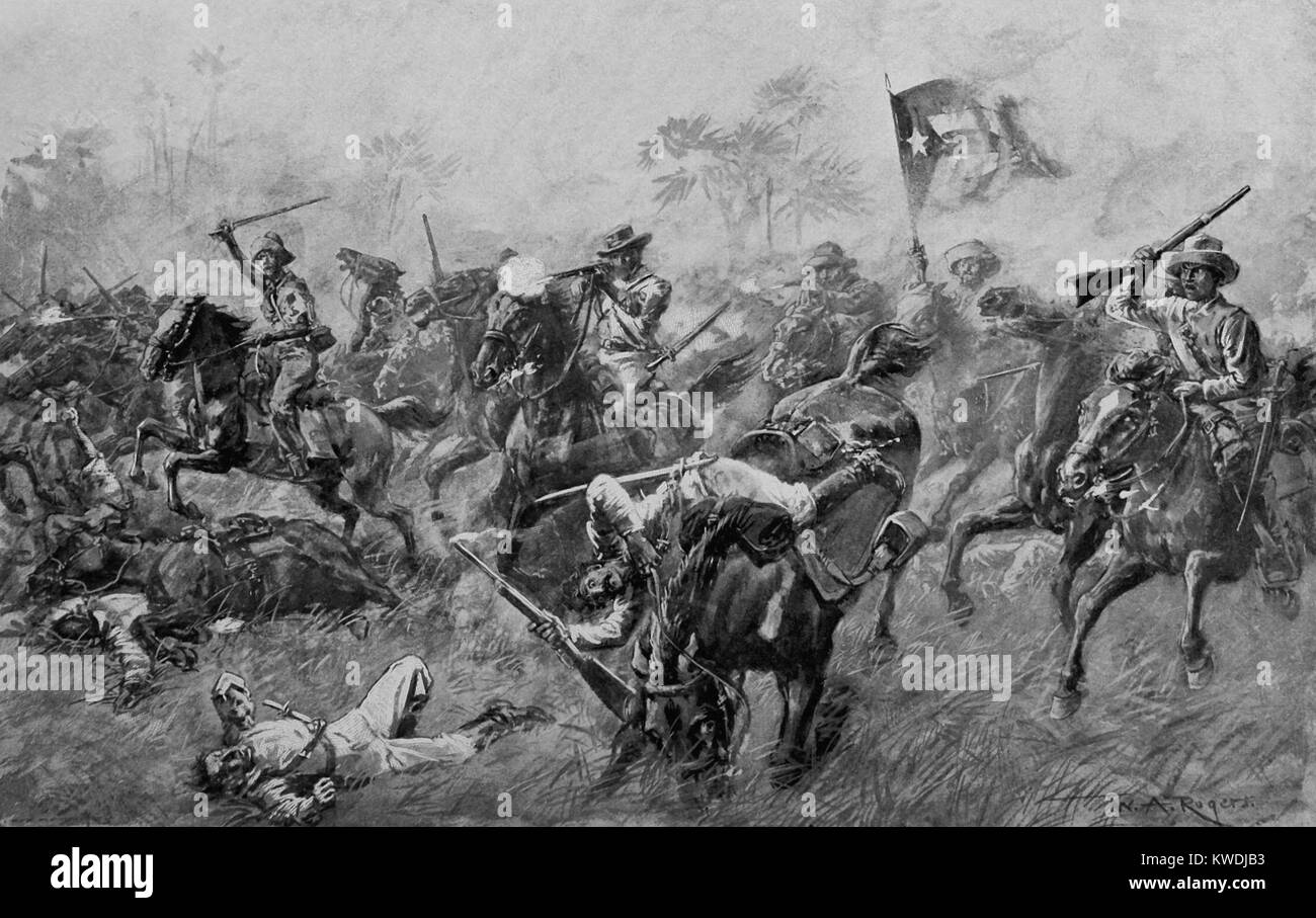 Charge of Cuban insurgents against Spanish in the Cuban War of Independence, 1895-98. By 1897, Spain had sent 200,000 soldiers to Cuba, but was unable to defeat the revolt (BSLOC 2017 10 2) Stock Photo