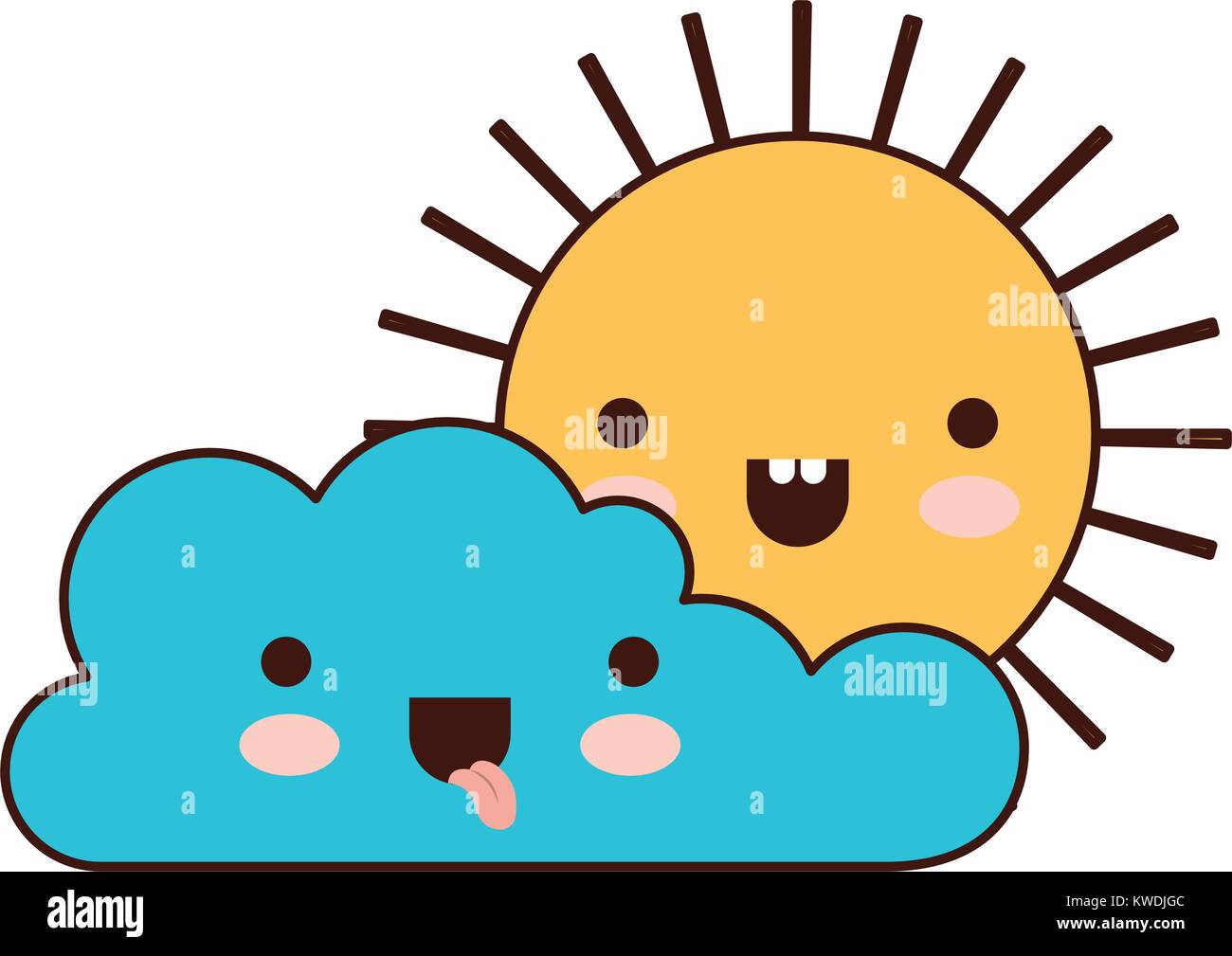 kawaii cloud and sun in colorful silhouette Stock Vector Image & Art ...